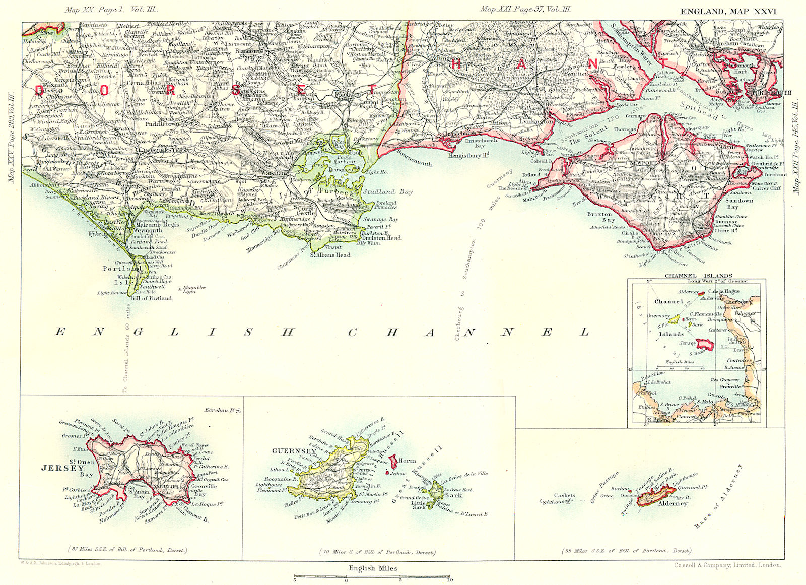 Associate Product DORSET & HAMPSHIRE COAST.Channel Islands Jersey Guernsey Isle of Wight 1893 map