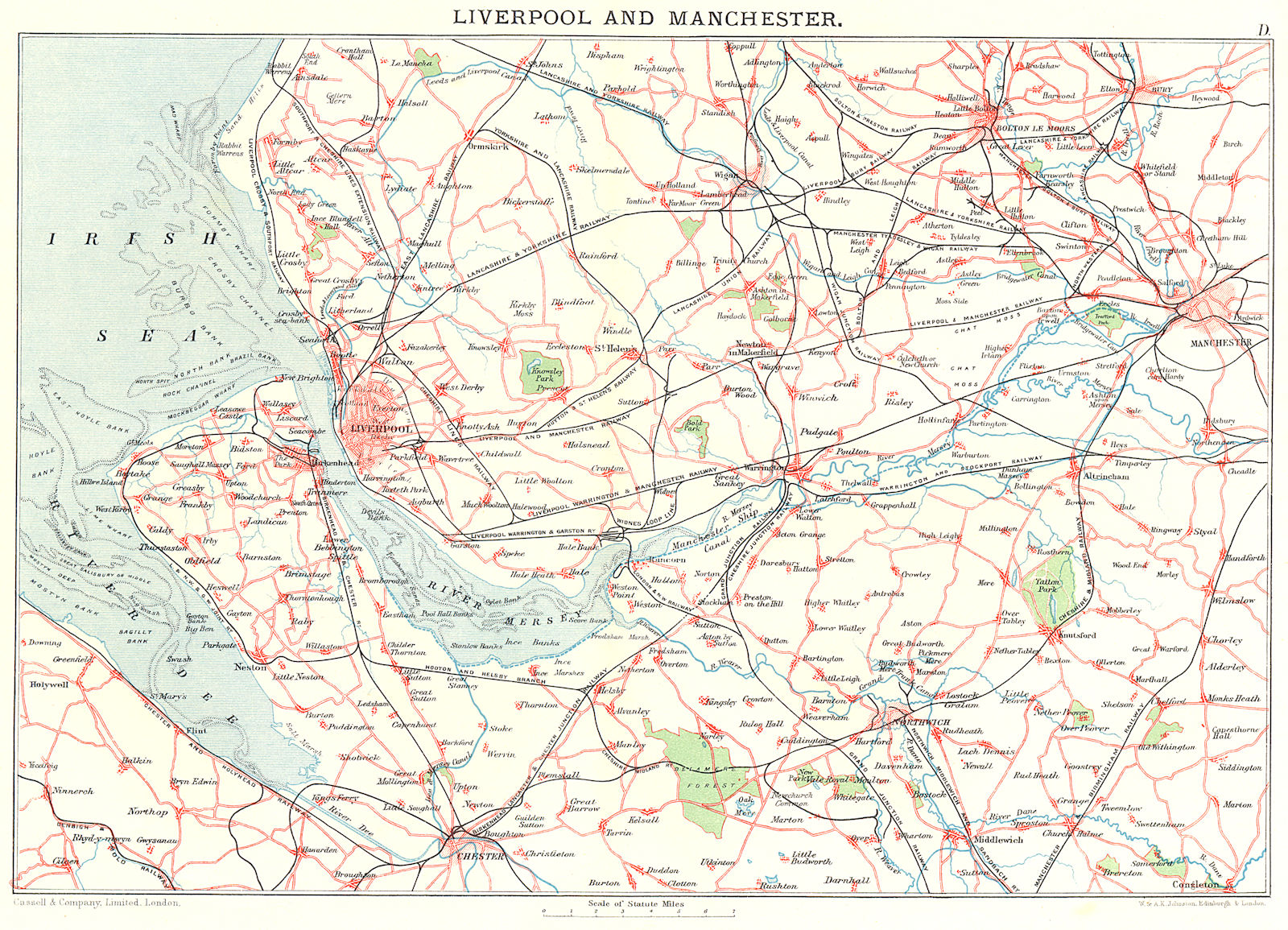 MERSEYSIDE & MANCHESTER. Liverpool Chester Bolton Warrington Wirral 1893 map