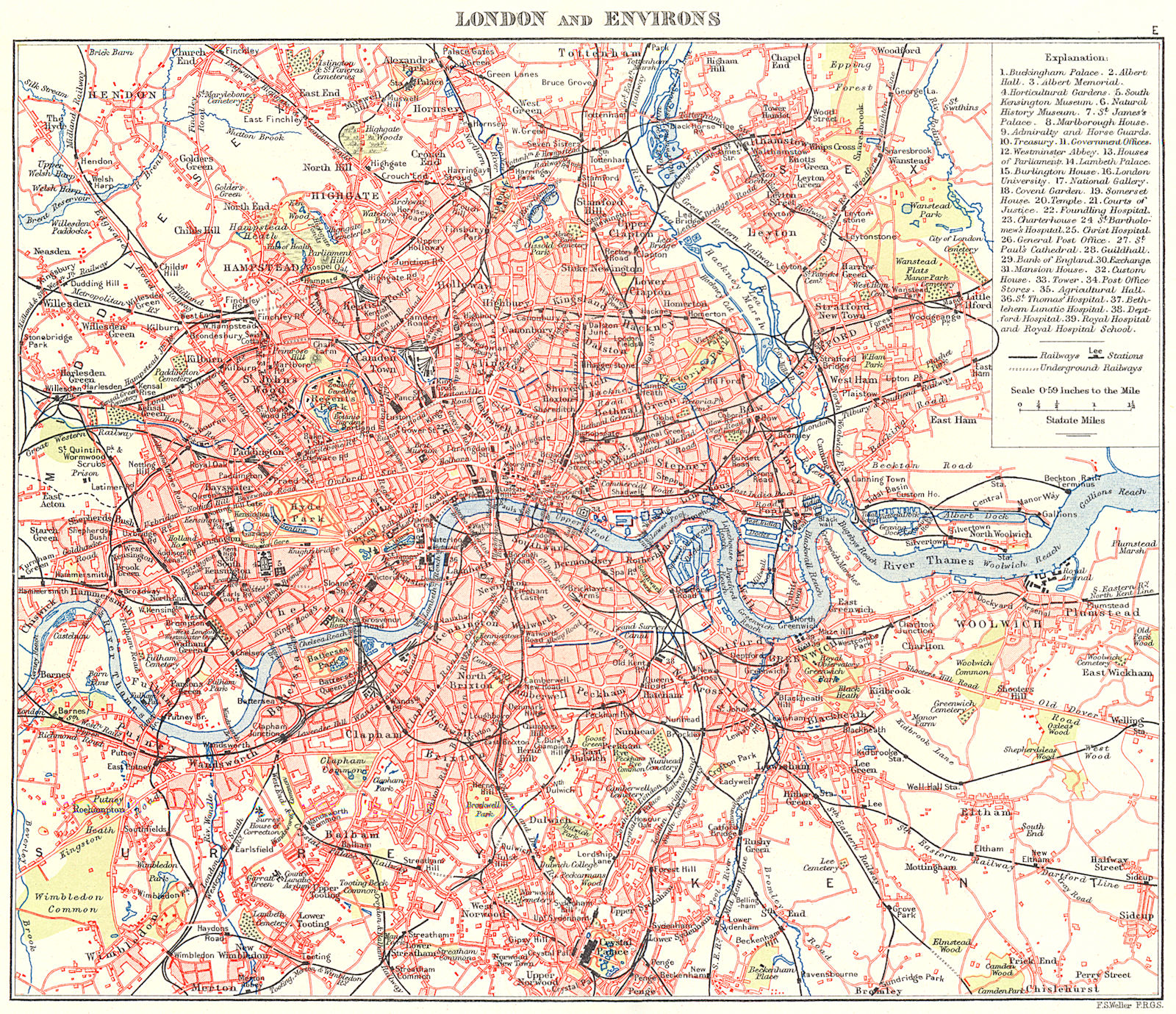 LONDON. Showing underground tube railways key buildings parks 1893 old map