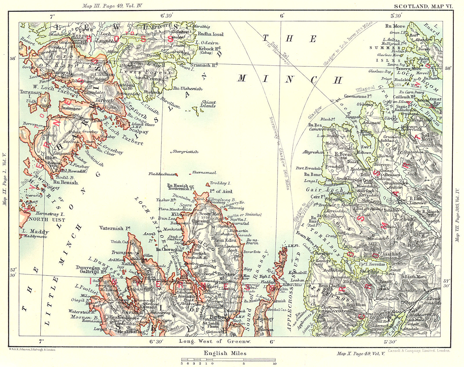 HEBRIDES. Isle of Harris Lewis Skye.The Minch Ross & Cromarty Scotland 1893 map
