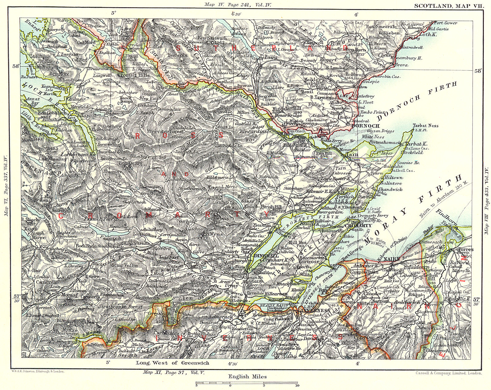 SCOTTISH HIGHLANDS. Ross/Cromarty Moray Firth Inverness Nairn Dingwall  1893 map