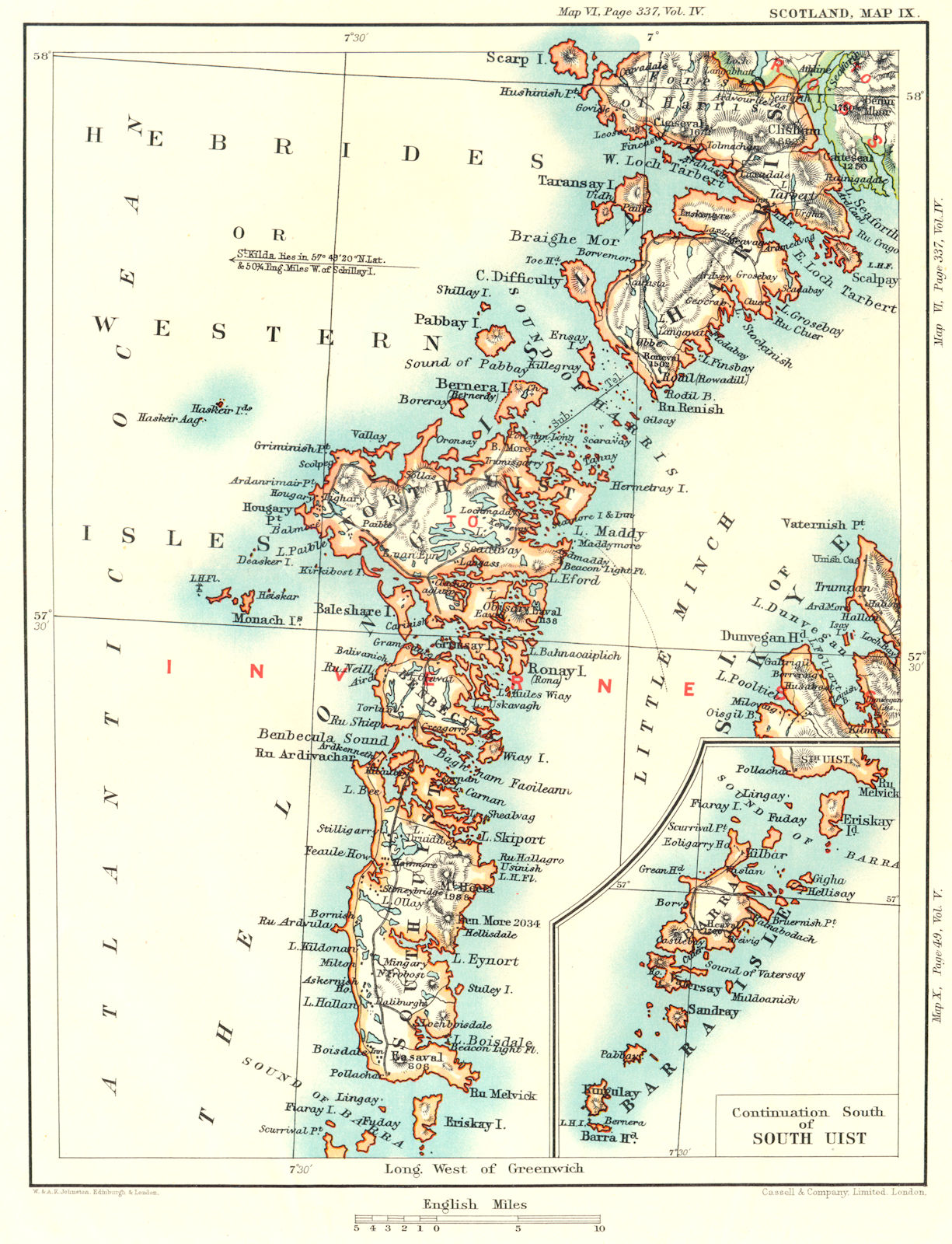 OUTER HEBRIDES / WESTERN ISLES. North & South Uist.Barra, Harris & Skye 1893 map