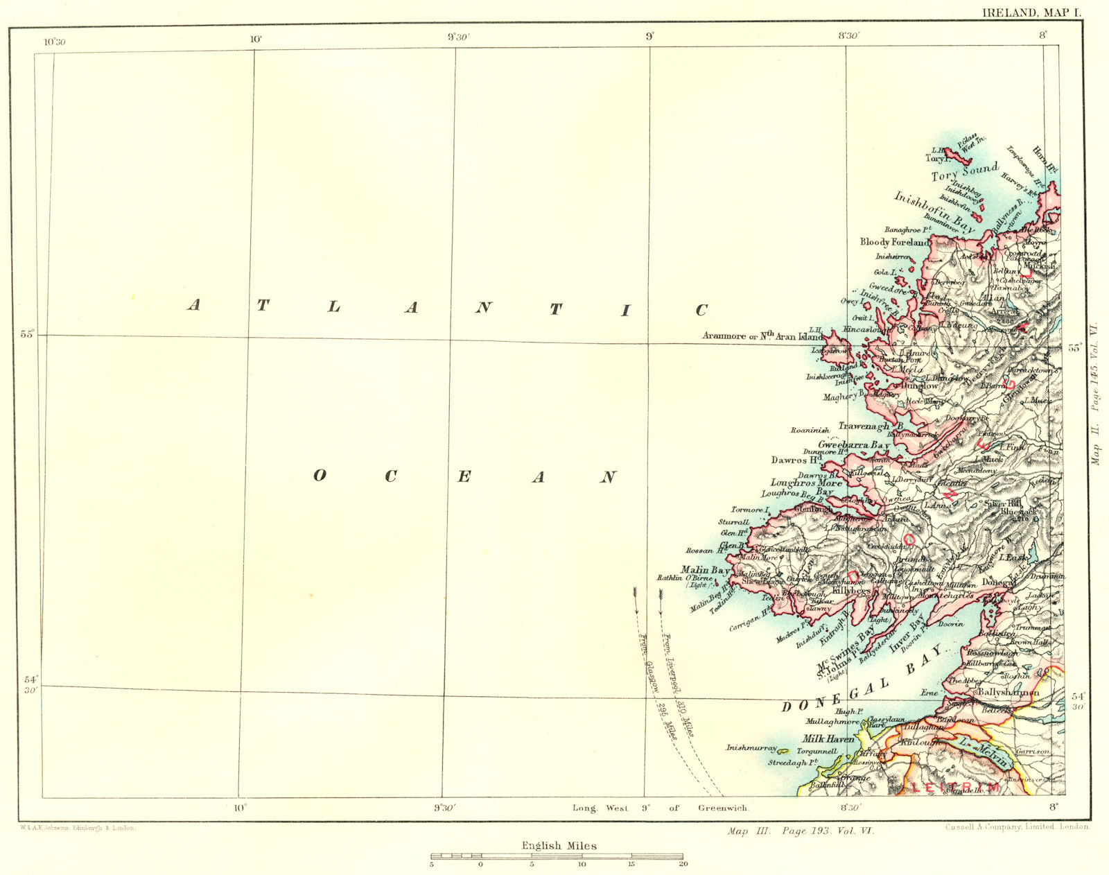 DONEGAL BAY & COAST. Killybegs Malin Ballyshannon Gweebarra Inver 1893 old map