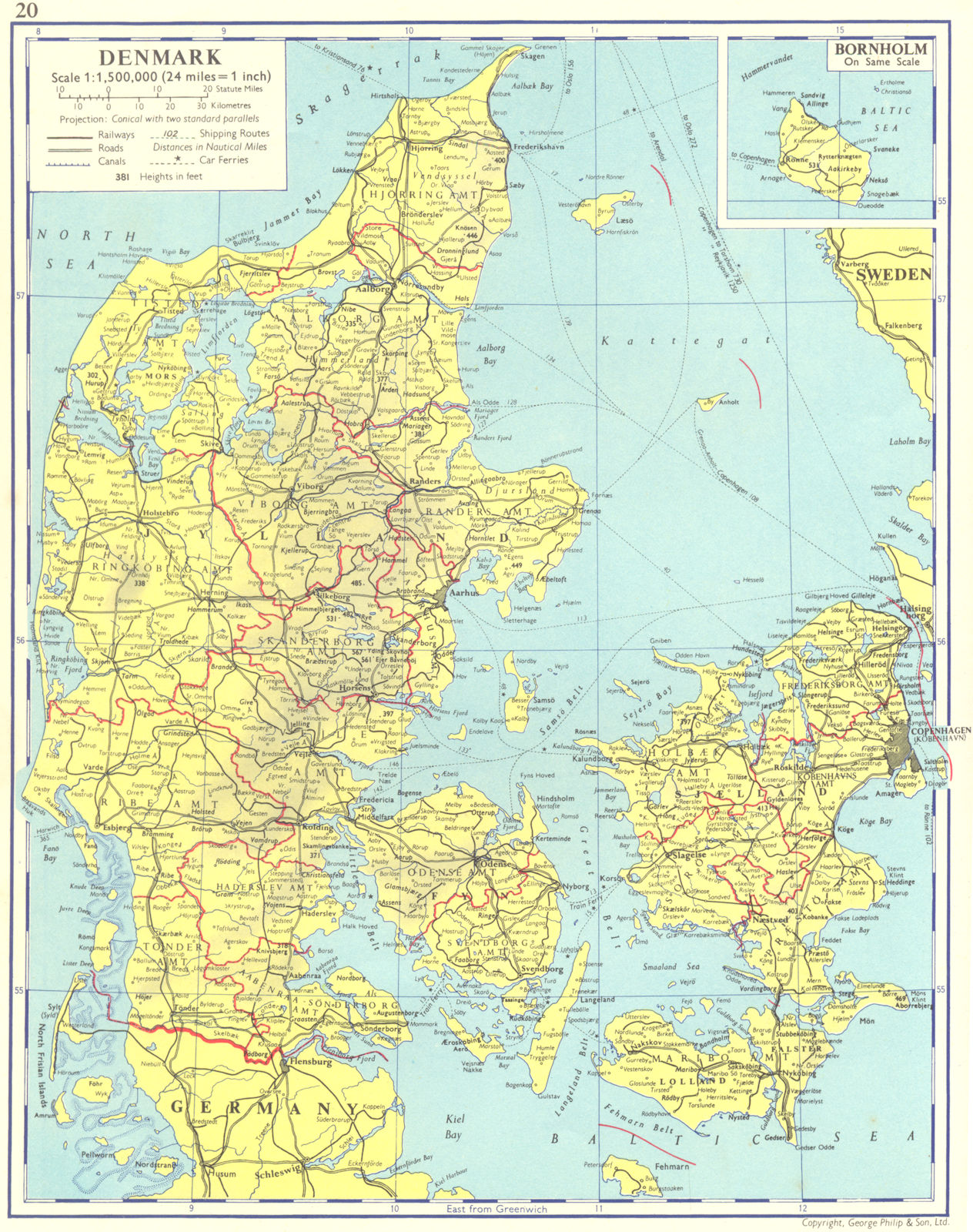Associate Product DENMARK. Denmark; Inset map of Bornholm 1962 old vintage plan chart