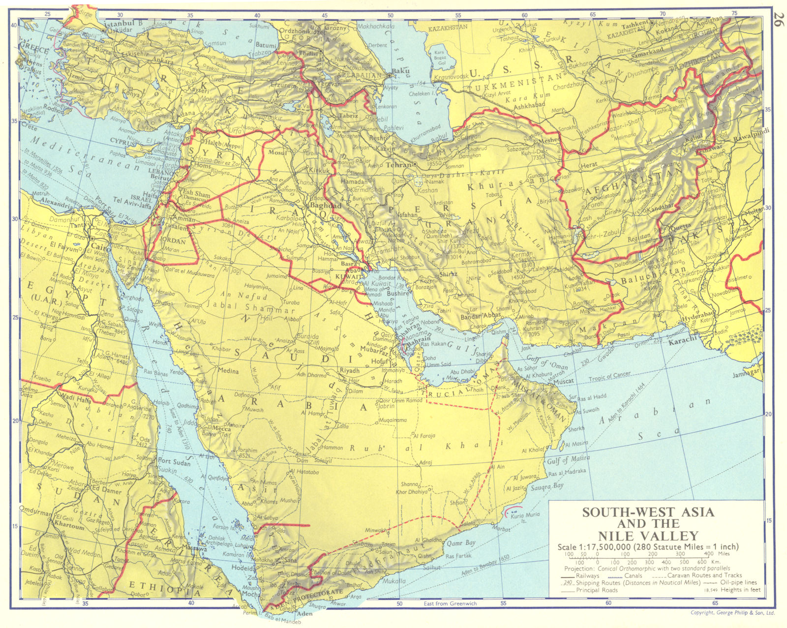 ASIA. South-West Asia and the Nile Valley Saudi Arabia Iran Iraq Oman 1962 map