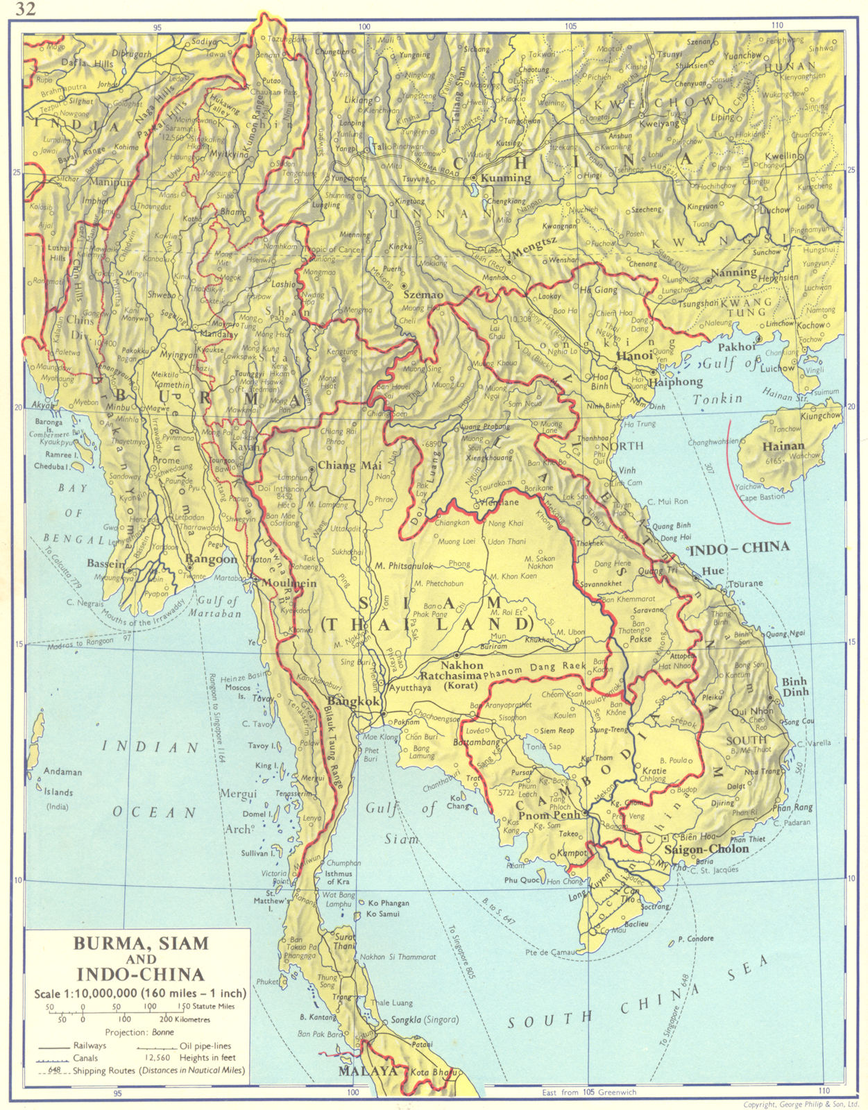 INDOCHINA. Burma, Siam Thailand Indo-China South North Vietnam Laos 1962 map