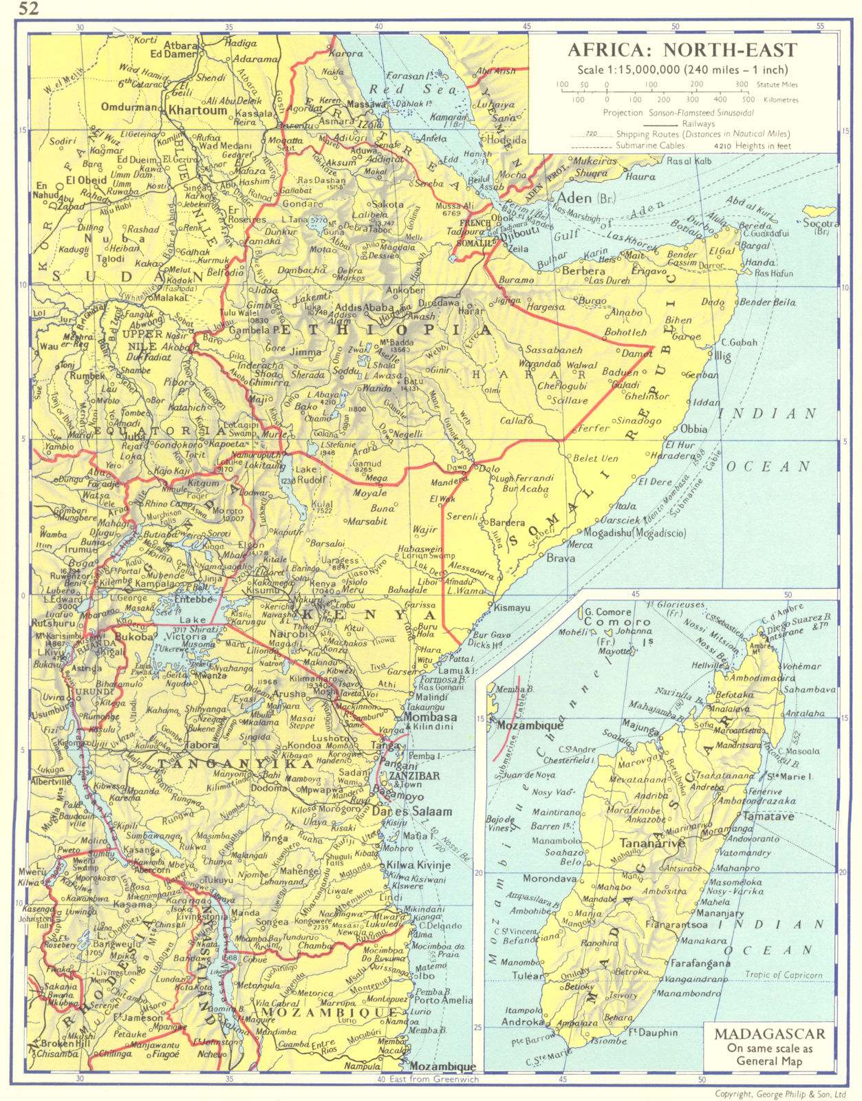 AFRICA. North-East; Ethiopia Kenya Somalia Tanganyika; Inset Madagascar 1962 map