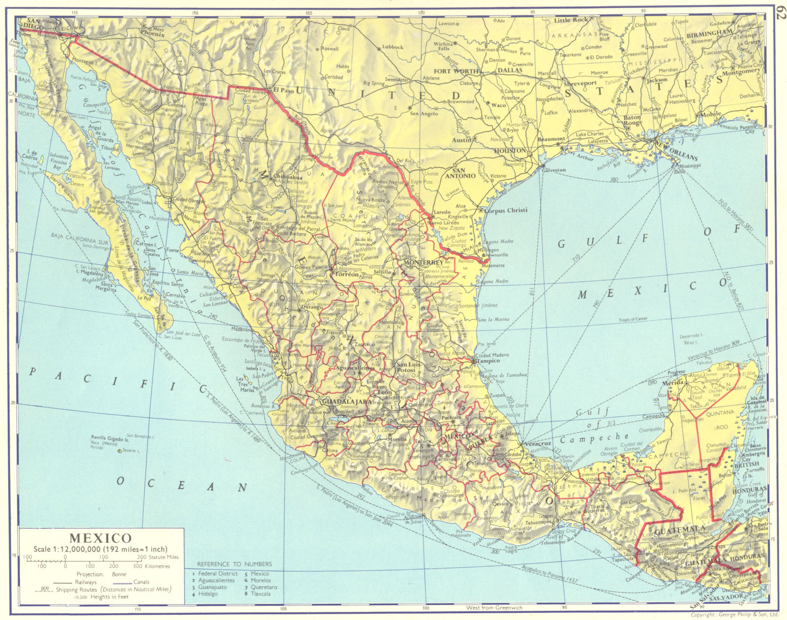 Associate Product MEXICO. Mexico Guatemala 1962 old vintage map plan chart
