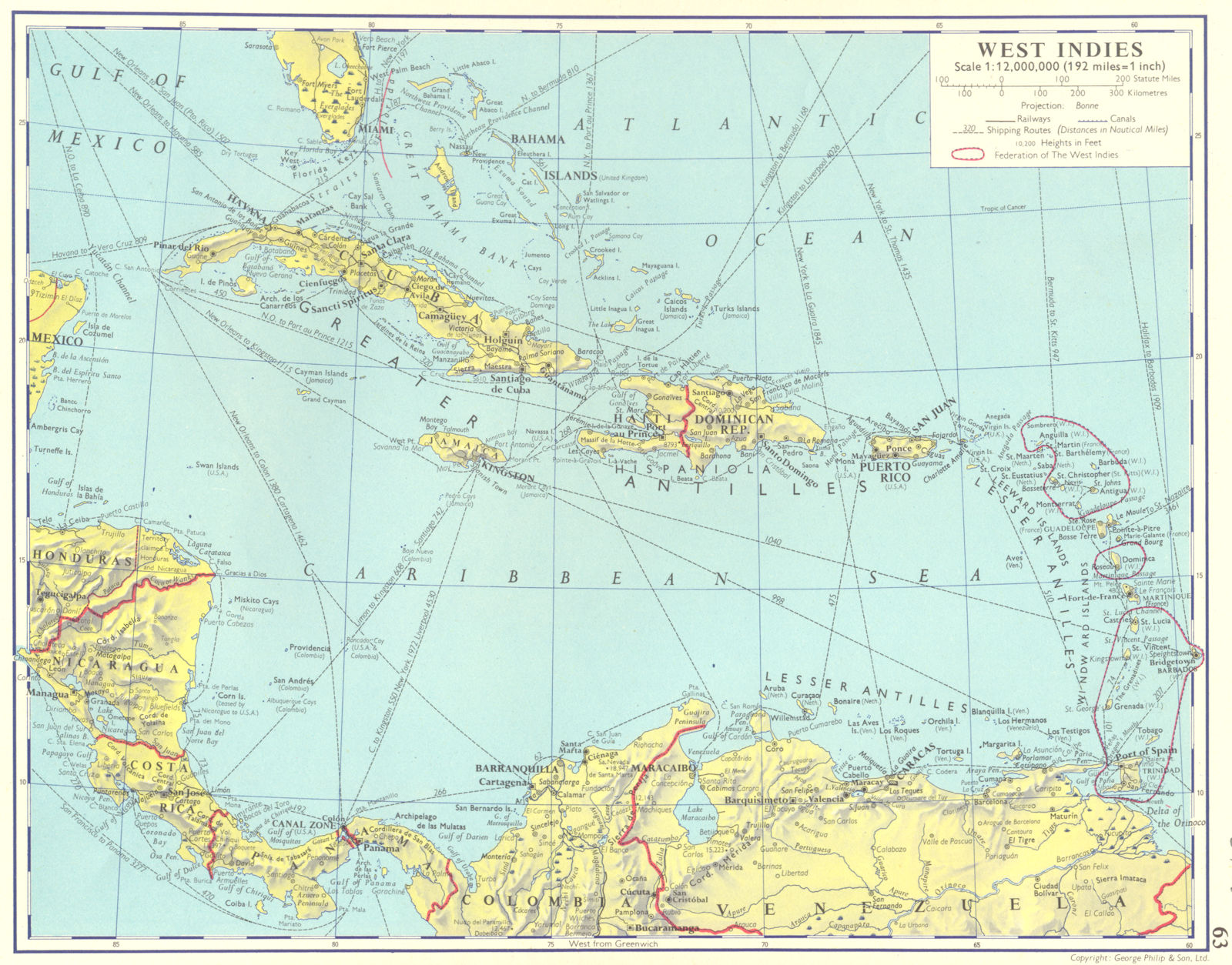 Associate Product WEST INDIES. Cuba Jamaica Haiti Domincan Republic Puerto Rico 1962 old map