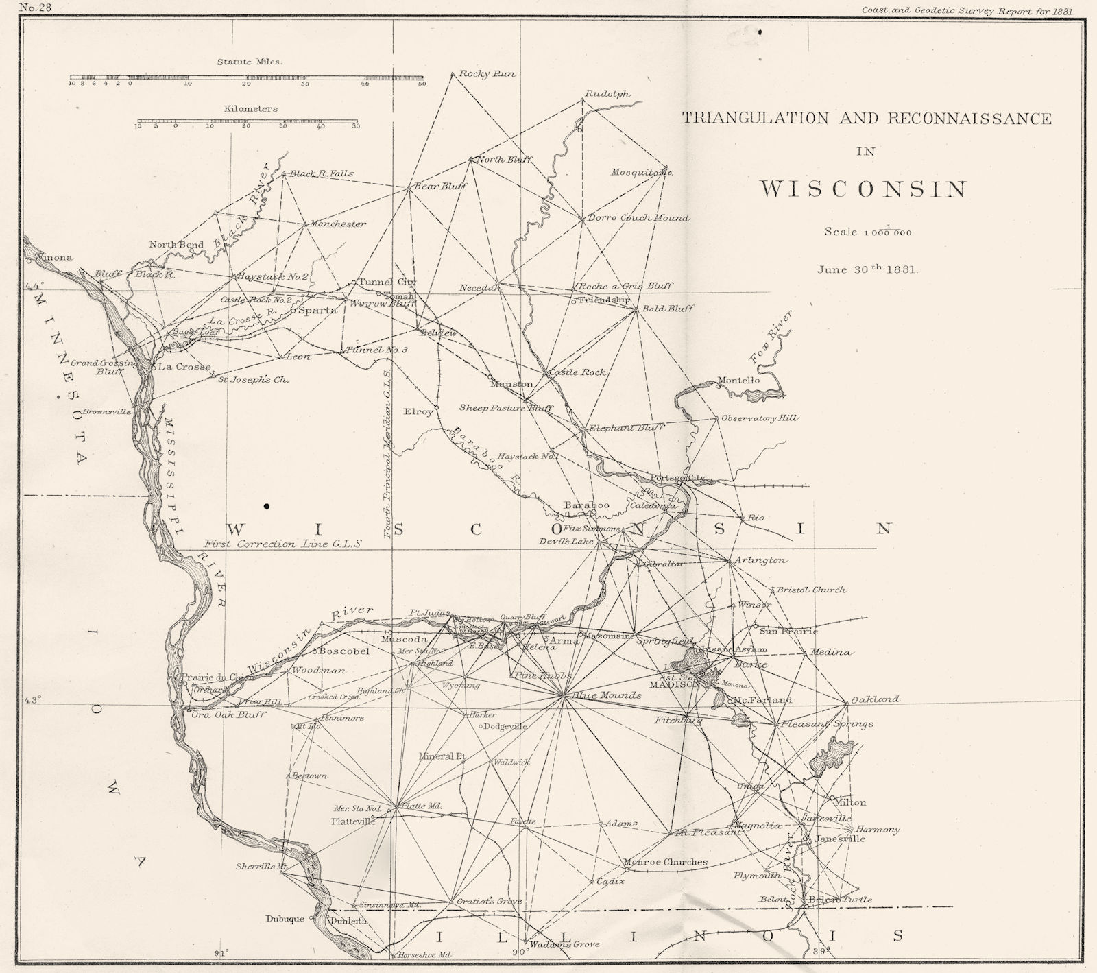 WISCONSIN. USCGS Triangulation and Reconnaissance. Madison 1881 old map