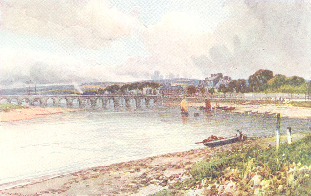 DEVON. Barnstaple Bridge 1908 old antique vintage print picture