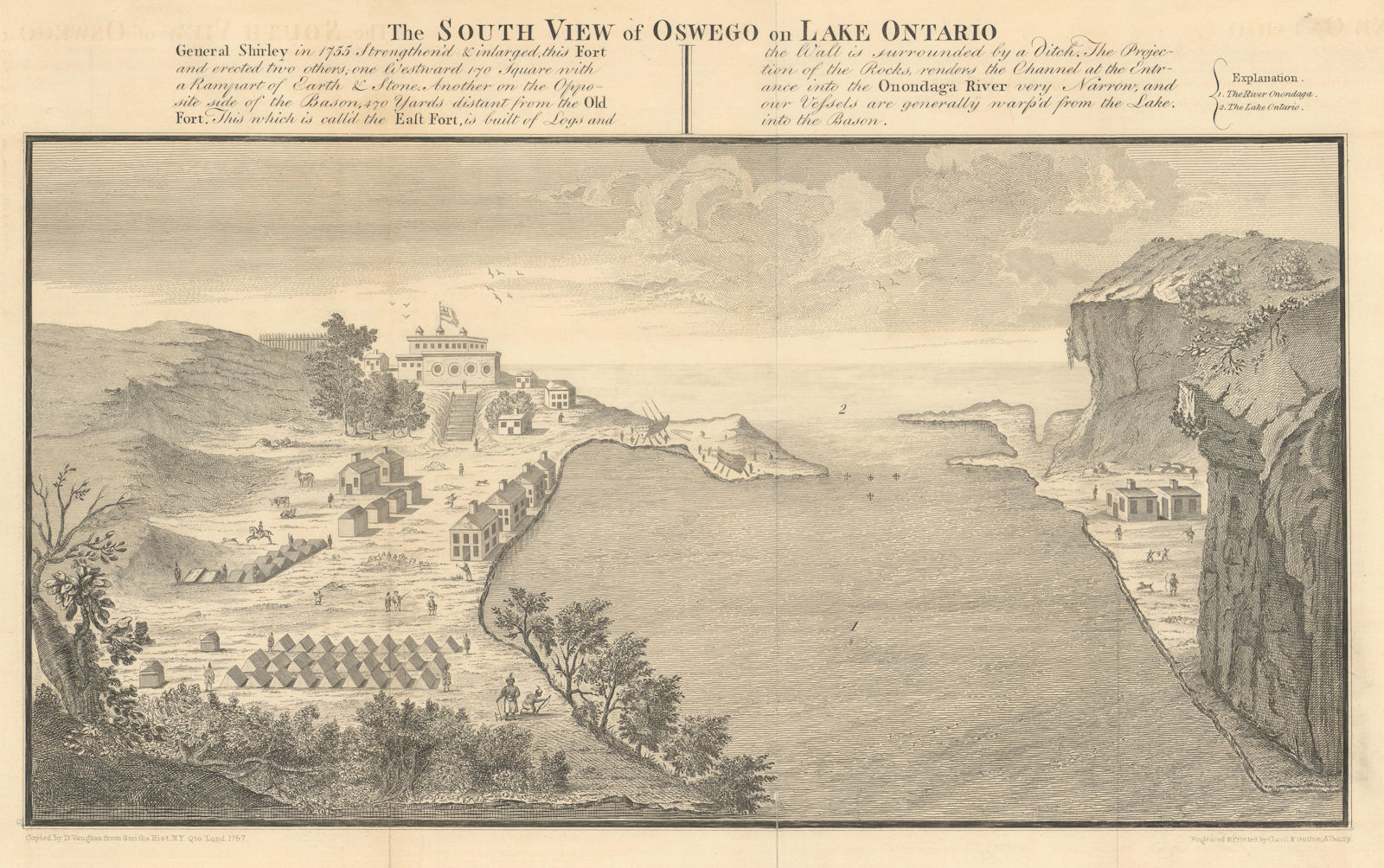 Associate Product The South view of Oswego on Lake Ontario, New York State 1767 (1849) old print