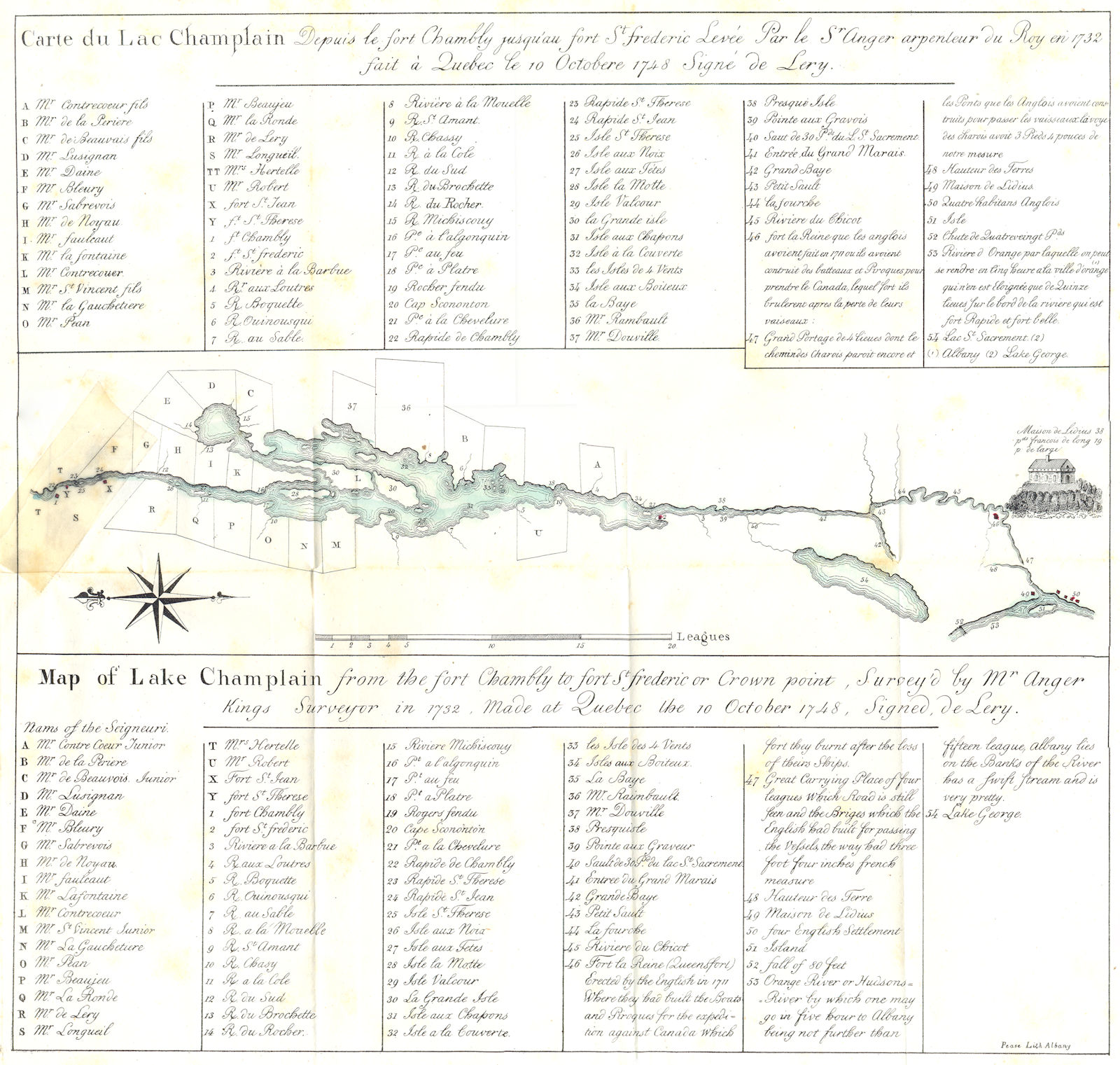 LAKE CHAMPLAIN. Property rights in 1732 Ft Chambly St Frederic Crown Pt 1849 map