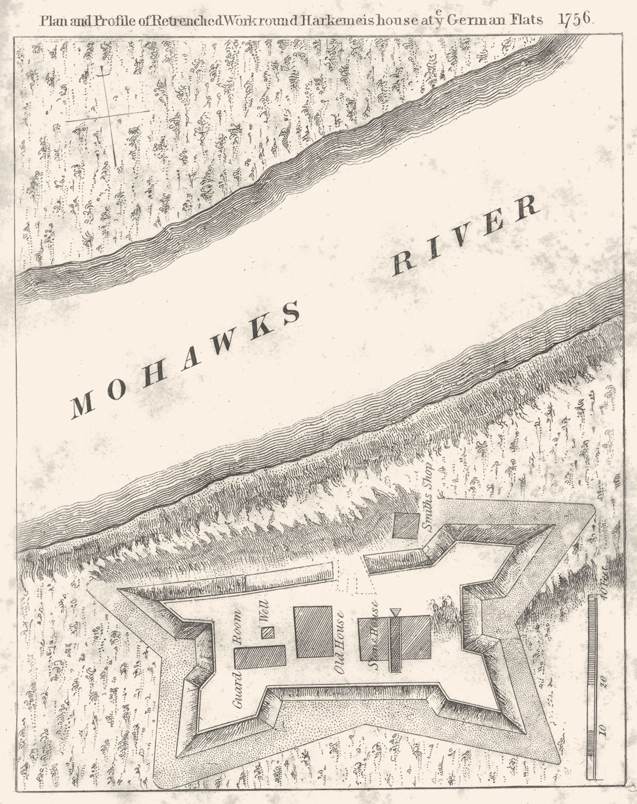 Associate Product Herkimer House, German Flatts, New York State. Mohawk River 1756 (1849) map