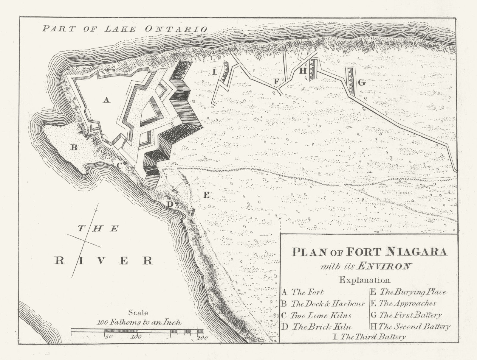 Plan of Fort Niagara with its Environ. New York State 1849 old antique map