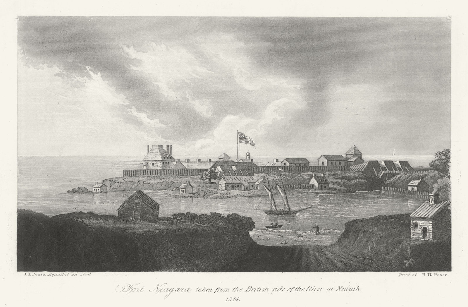 Associate Product Fort Niagara from the British side at Newark 1814. New York State 1849 print