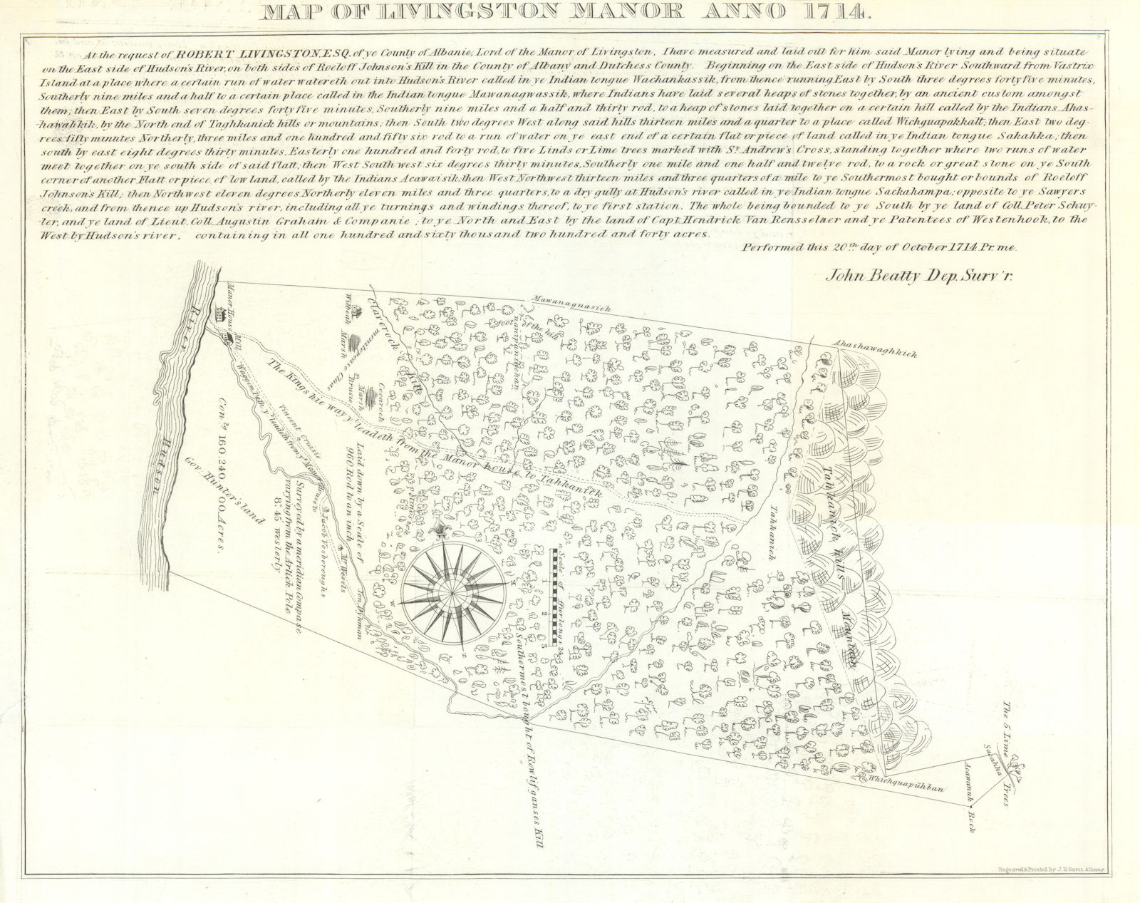 Associate Product Map of Livingston Manor anno 1714. Taghkanic, Columbia County, New York 1850