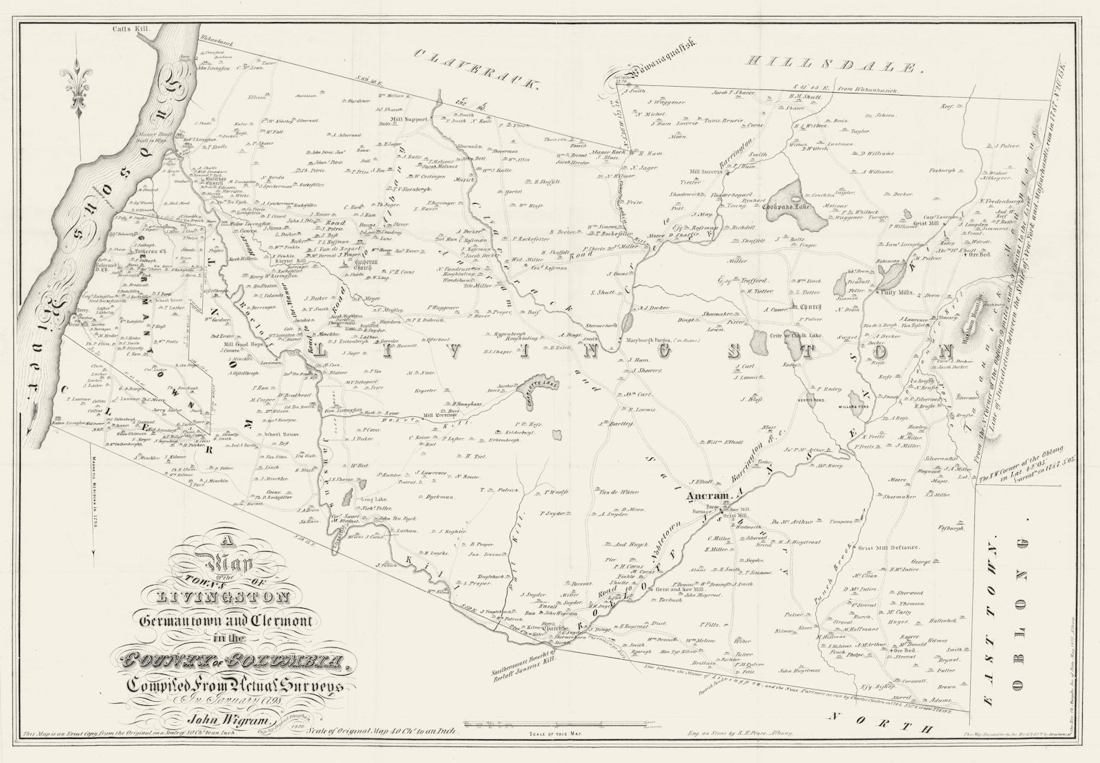 Associate Product Livingston, Germantown & Clermont in Columbia County, New York 1798 (1850) map