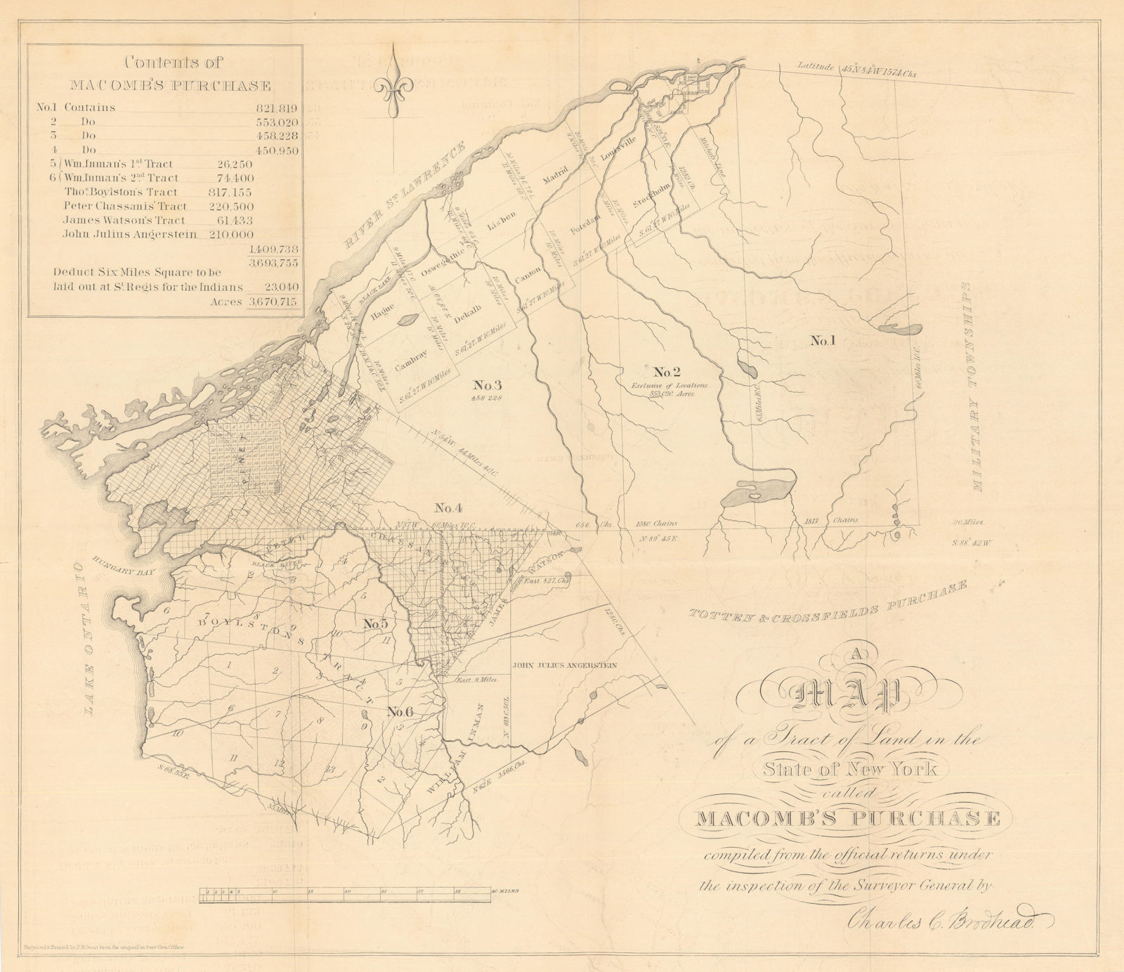 A map of… Macomb's Purchase, northern New York State 1850 old antique