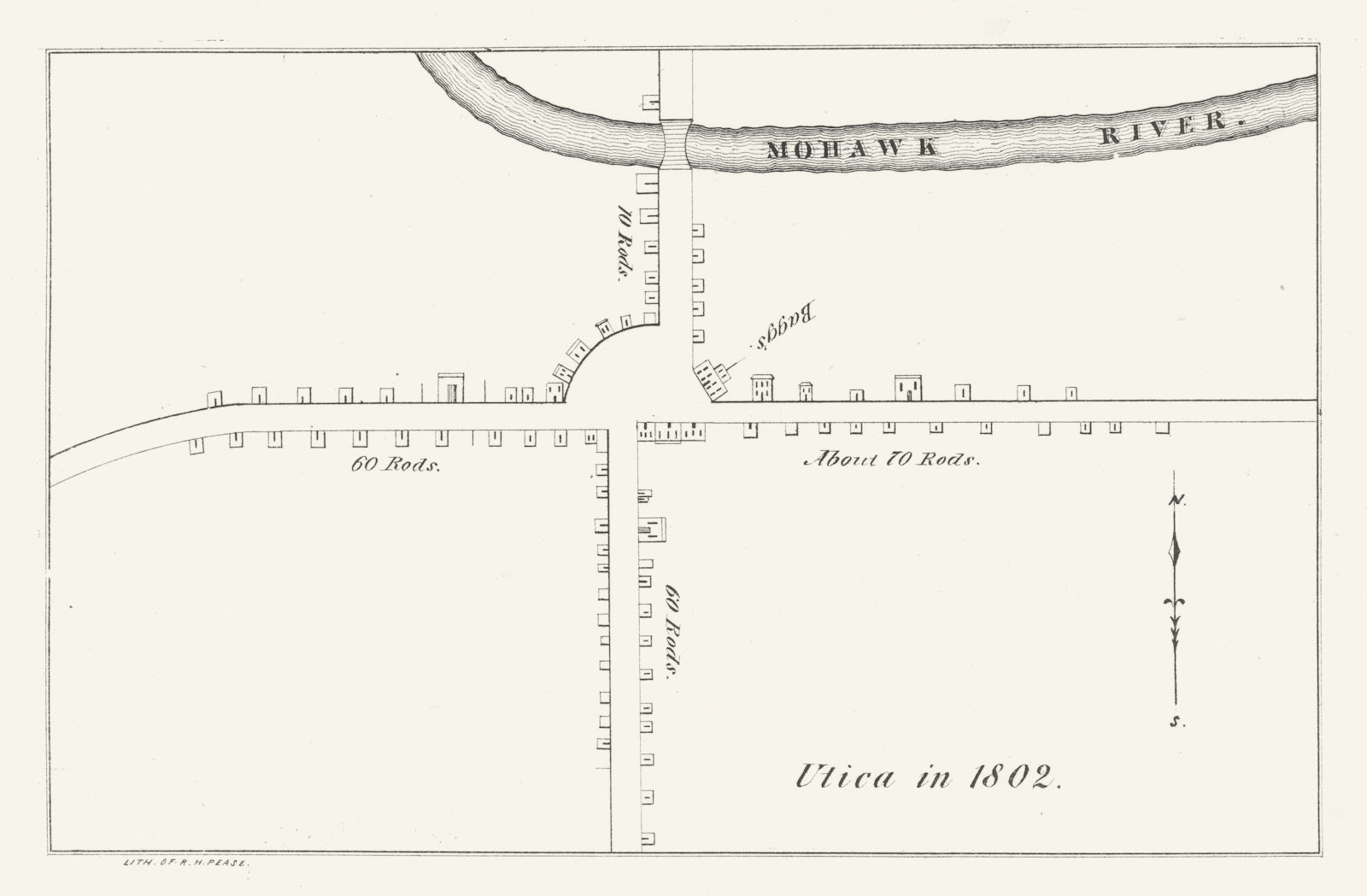 Associate Product Town/city plan of Utica, New York in 1802. Mohawk River 1850 old antique map