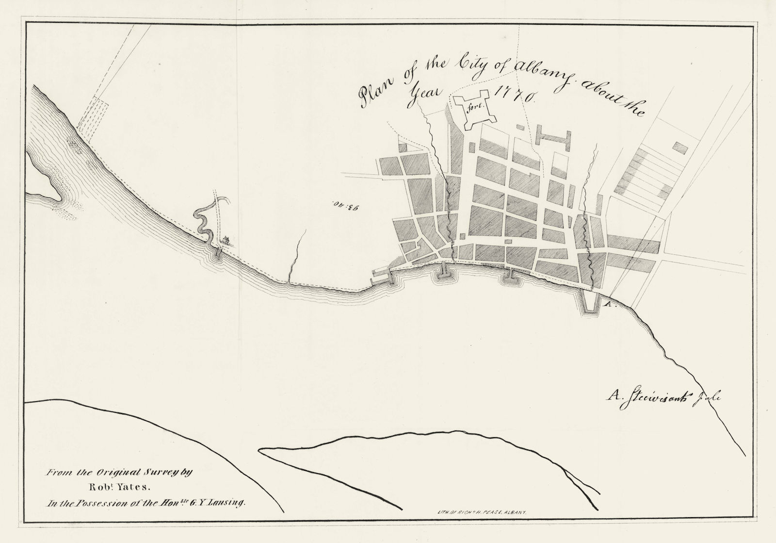 Associate Product Plan of the city of Albany about the year 1770. New York. Robert Yates 1850 map