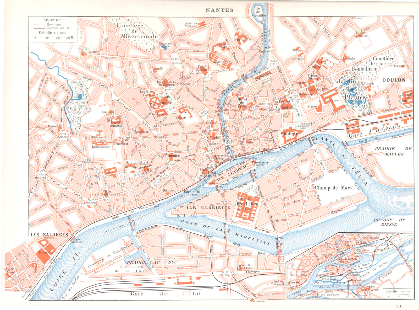 LOIRE- ATLANTIQUE. Nantes; Inset map of Pirmil 1900 old plan chart