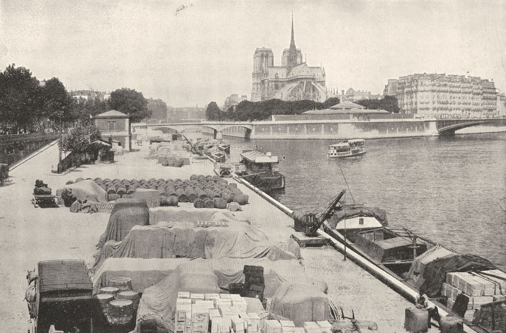 PARIS. La Seine, Aux approches de Notre- dame 1900 old antique print picture