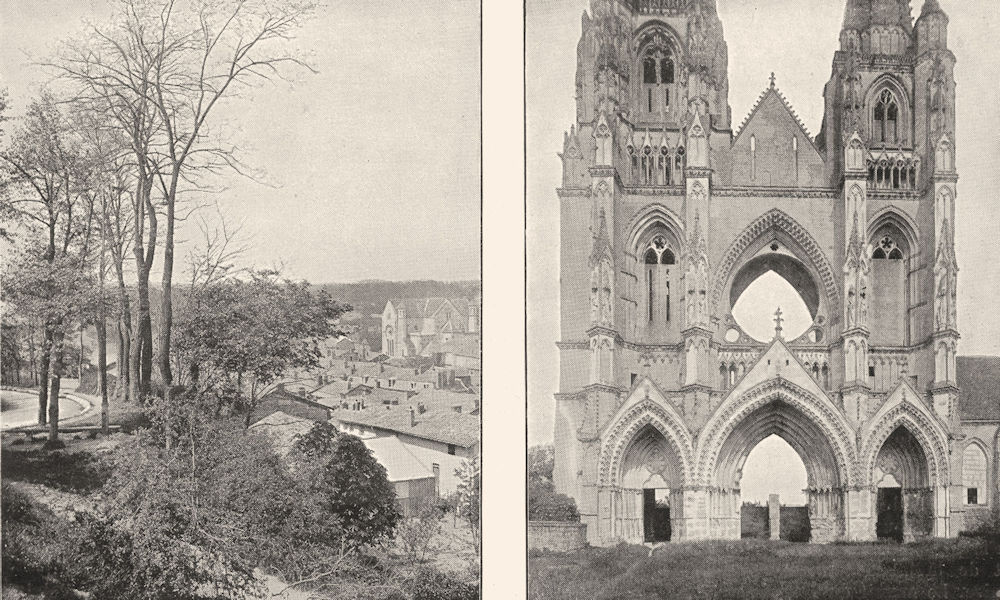Associate Product MARNE. sur Ste- Menehould; Soissons. Ruins St- jean- - vignes 1900 old print