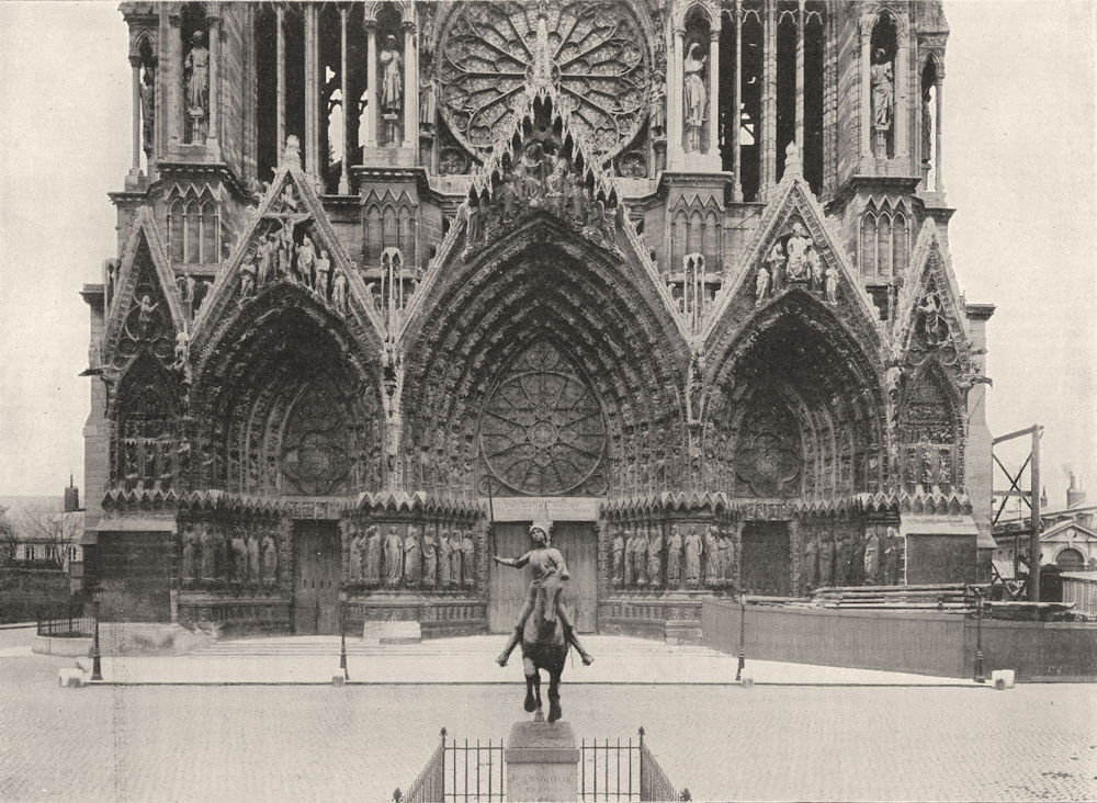 Associate Product MARNE. Portail de Cathédrale Reims statue Jeanne D'arc, Par. Dubois 1900 print