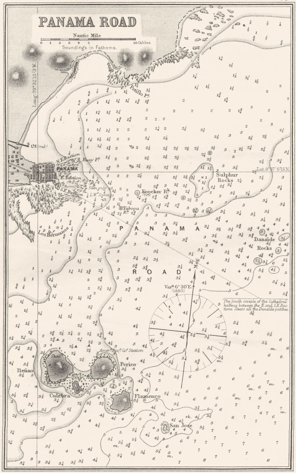 PANAMA. Sea chart of Panama Road 1881 old antique vintage map plan