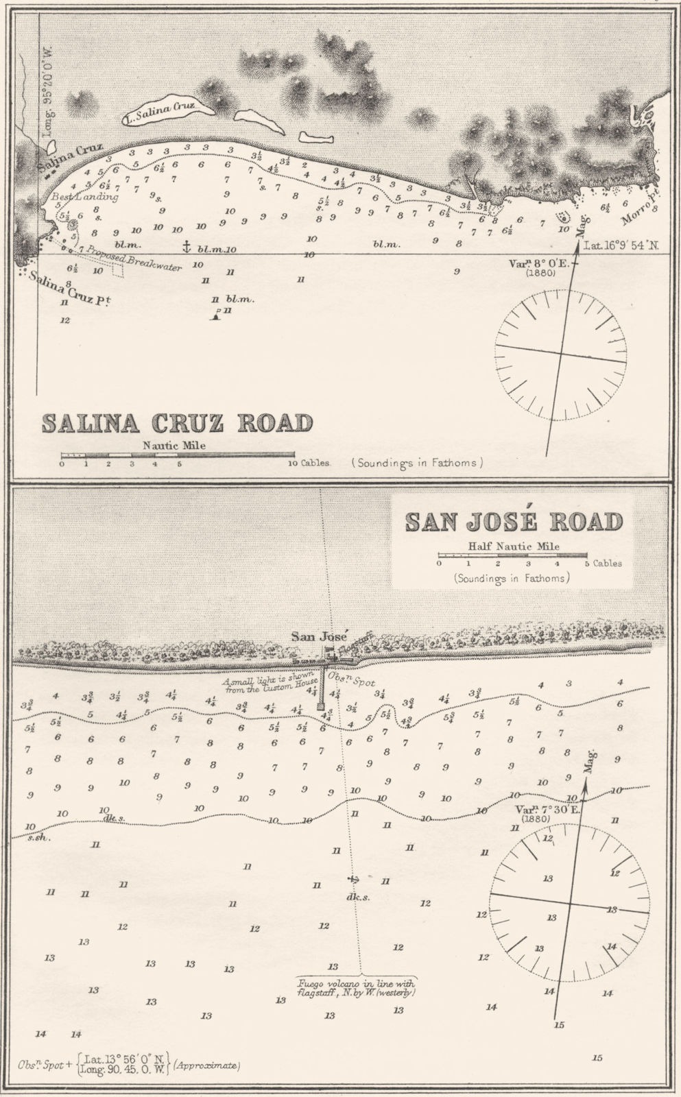 MEXICO. Sea chart of Salina Cruz Road; San José Road 1881 old antique map