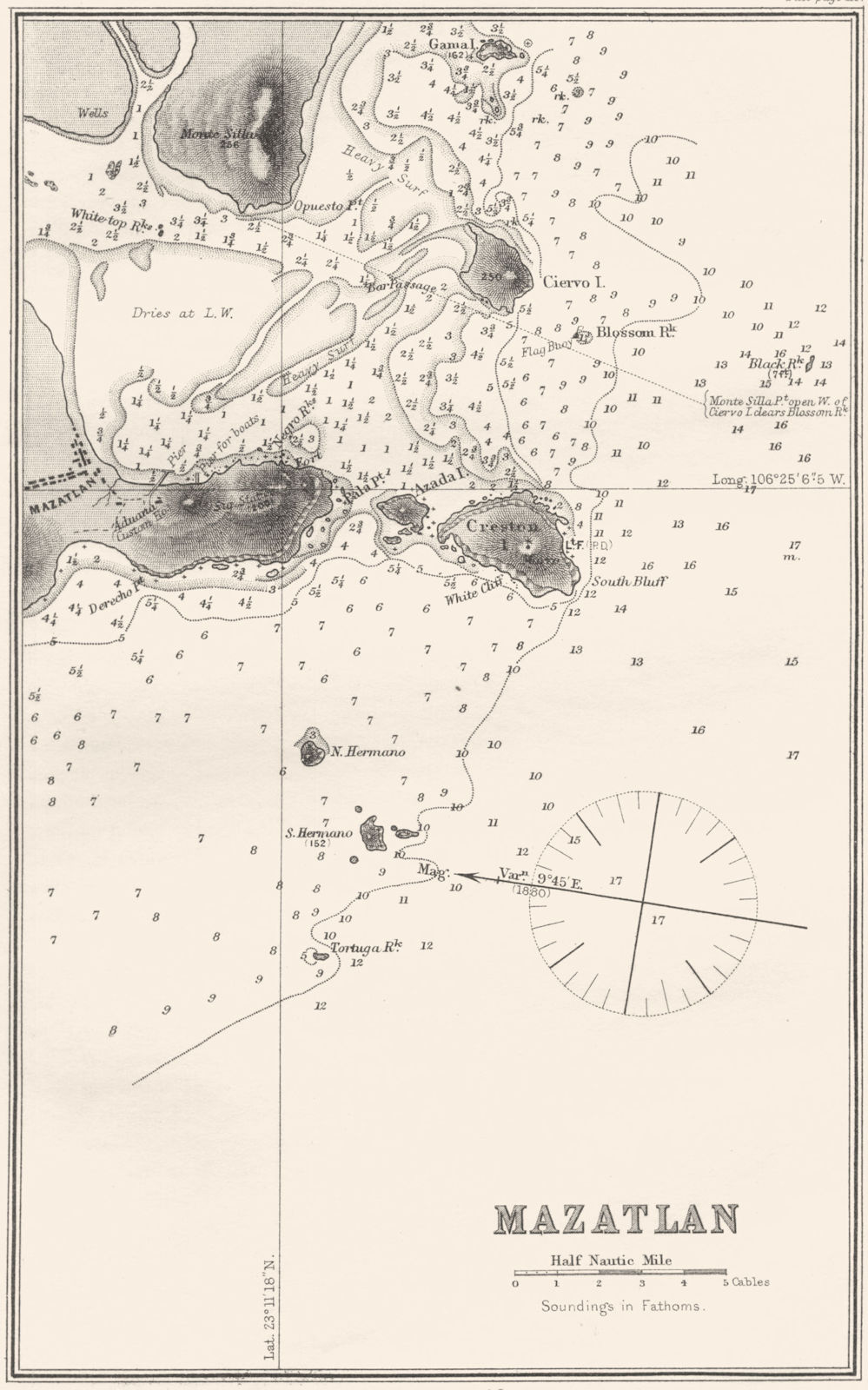 MEXICO. Sea chart of Mazatlan 1881 old antique vintage map plan