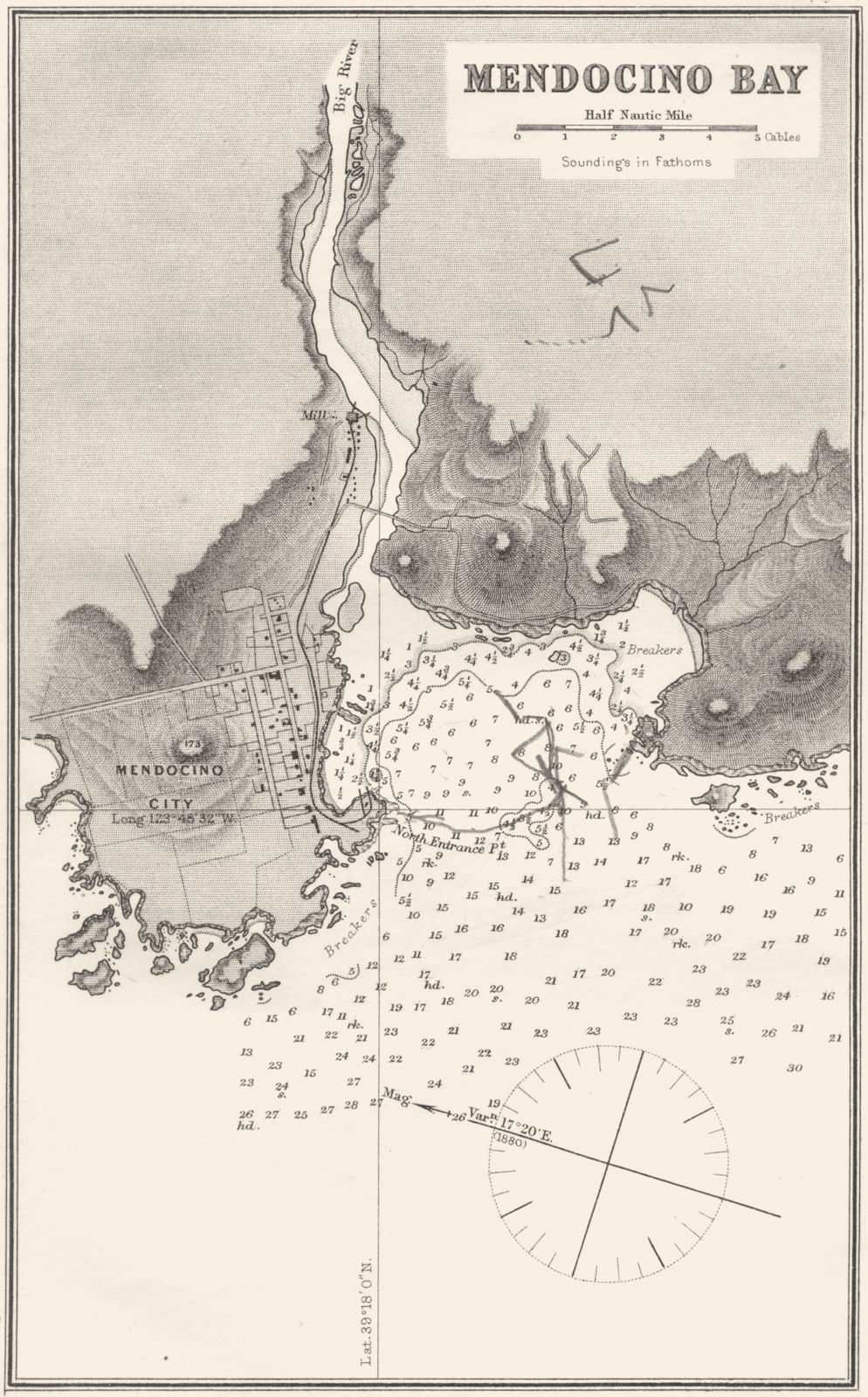 CALIFORNIA. Sea chart of Mendocino Bay 1881 old antique vintage map plan