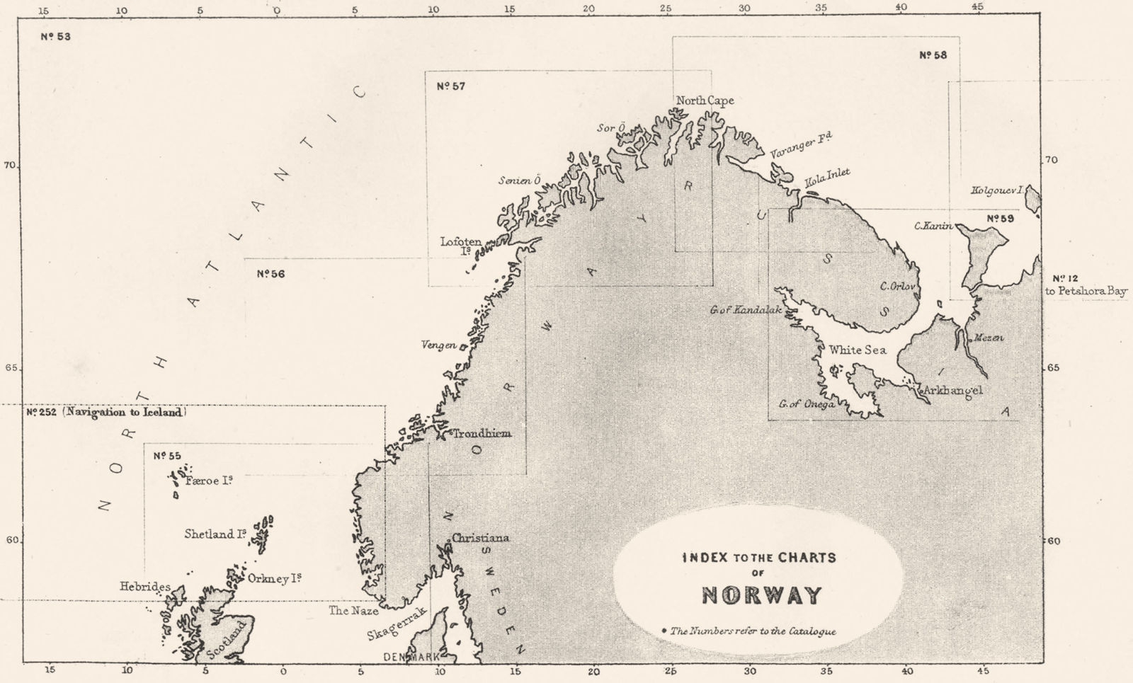 Associate Product NORWAY. Index to the Charts of Norway 1881 old antique vintage map plan