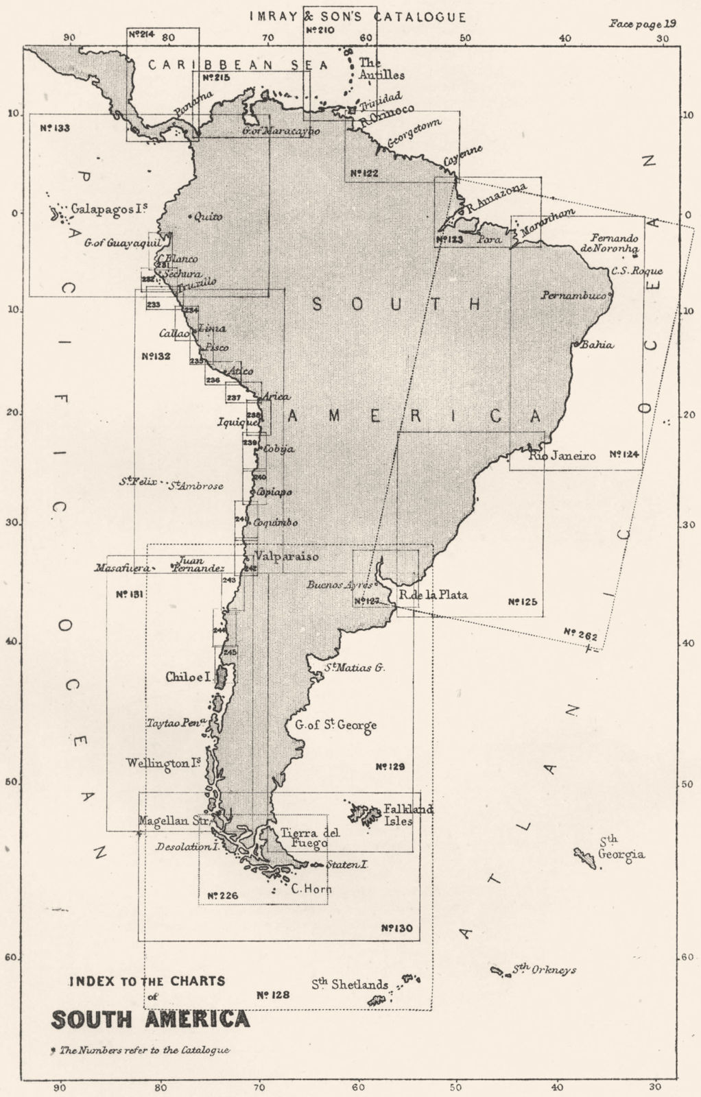 Associate Product SOUTH AMERICA. Index to the Charts of South America 1881 old antique map