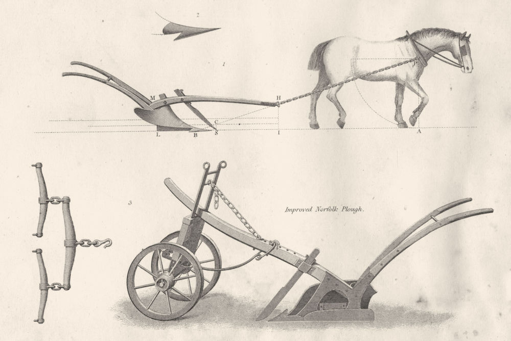 NORFOLK. Agricultural Implements; Improved Norfolk Plough 1880 old print