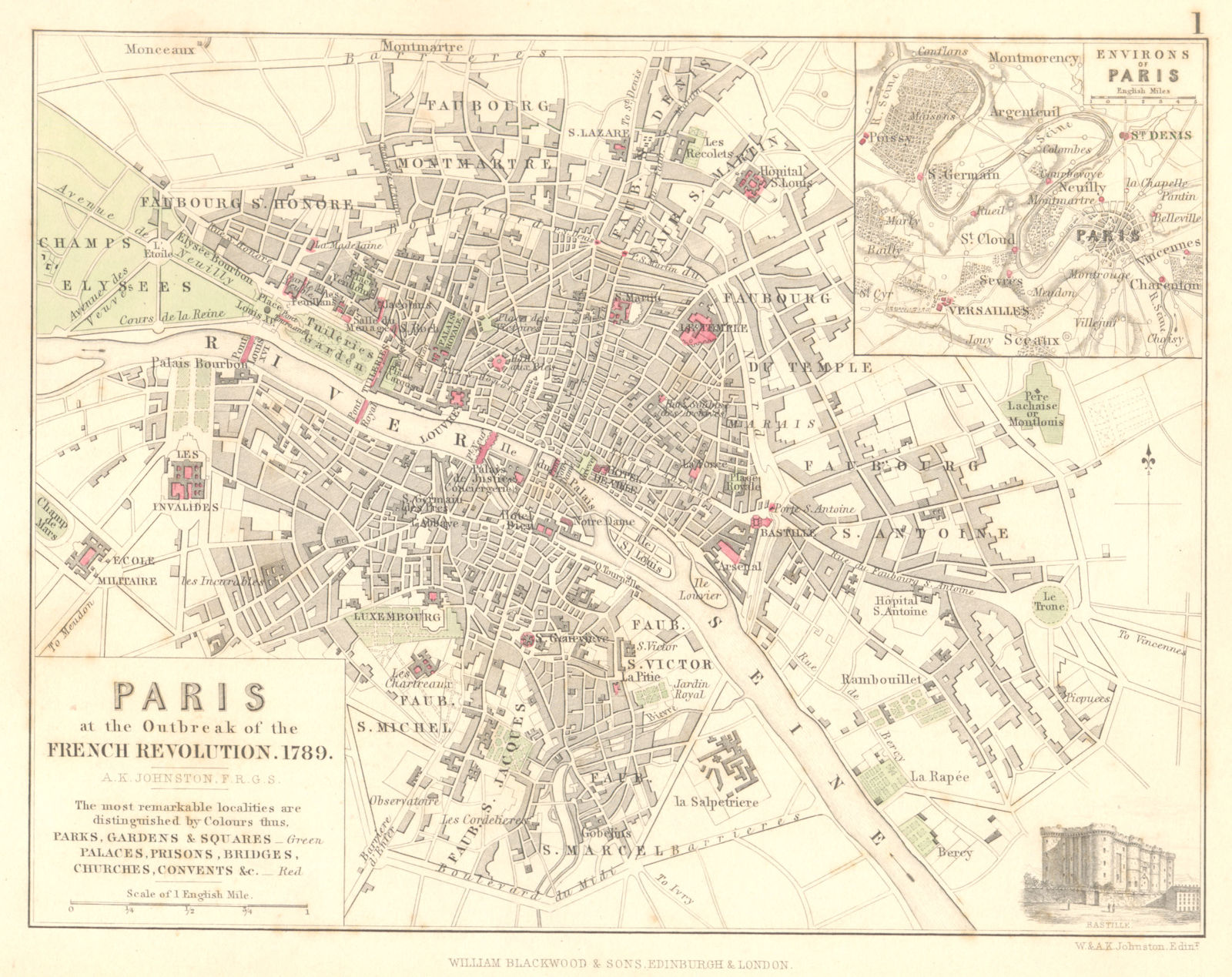 Associate Product PARIS at Outbreak of Revolution 1789. French Revolutionary Wars 1848 old map