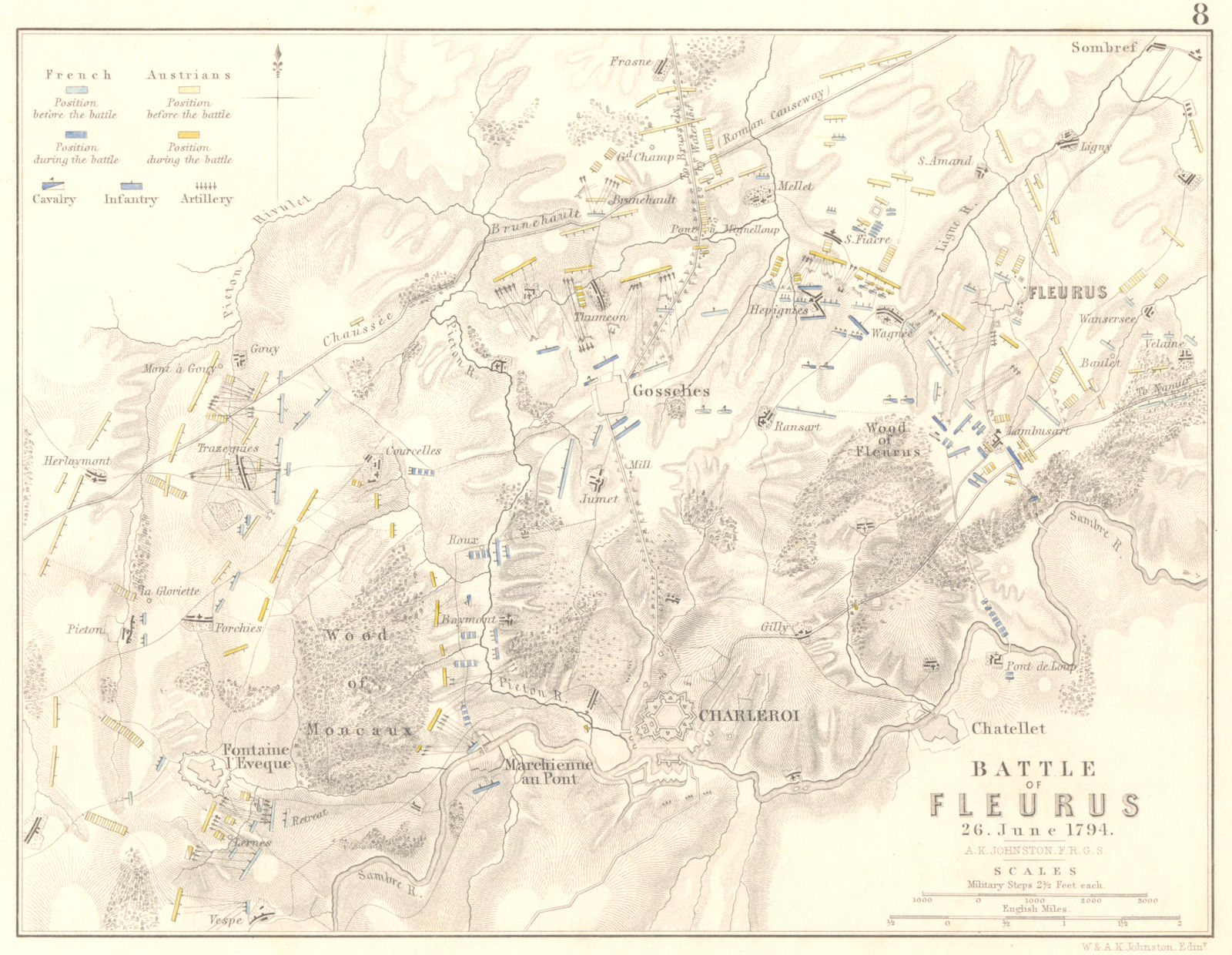 Associate Product BATTLE OF FLEURUS. 26th June 1794. Charleroi French Revolutionary Wars 1848 map
