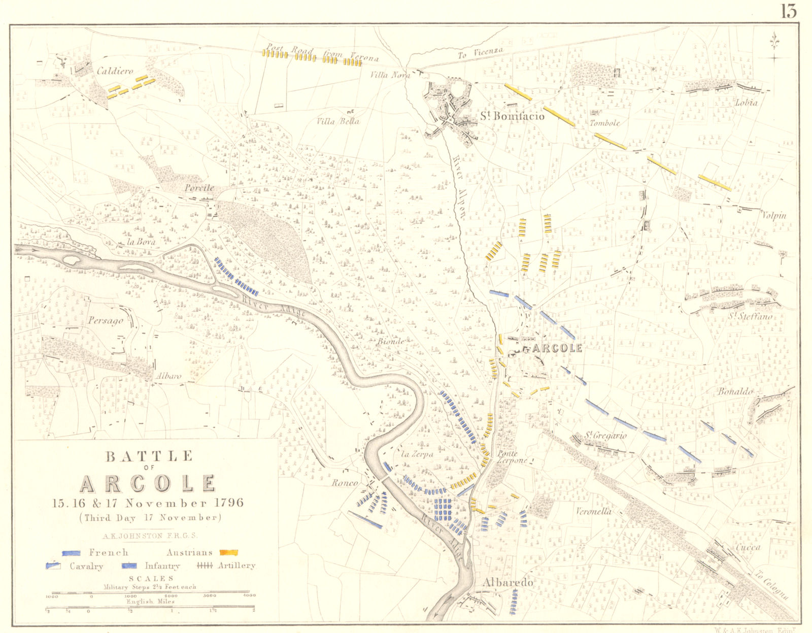 Associate Product BATTLE OF ARCOLE 15TH. 16th, and 17th November 1796 - sheet 2. Italy 1848 map