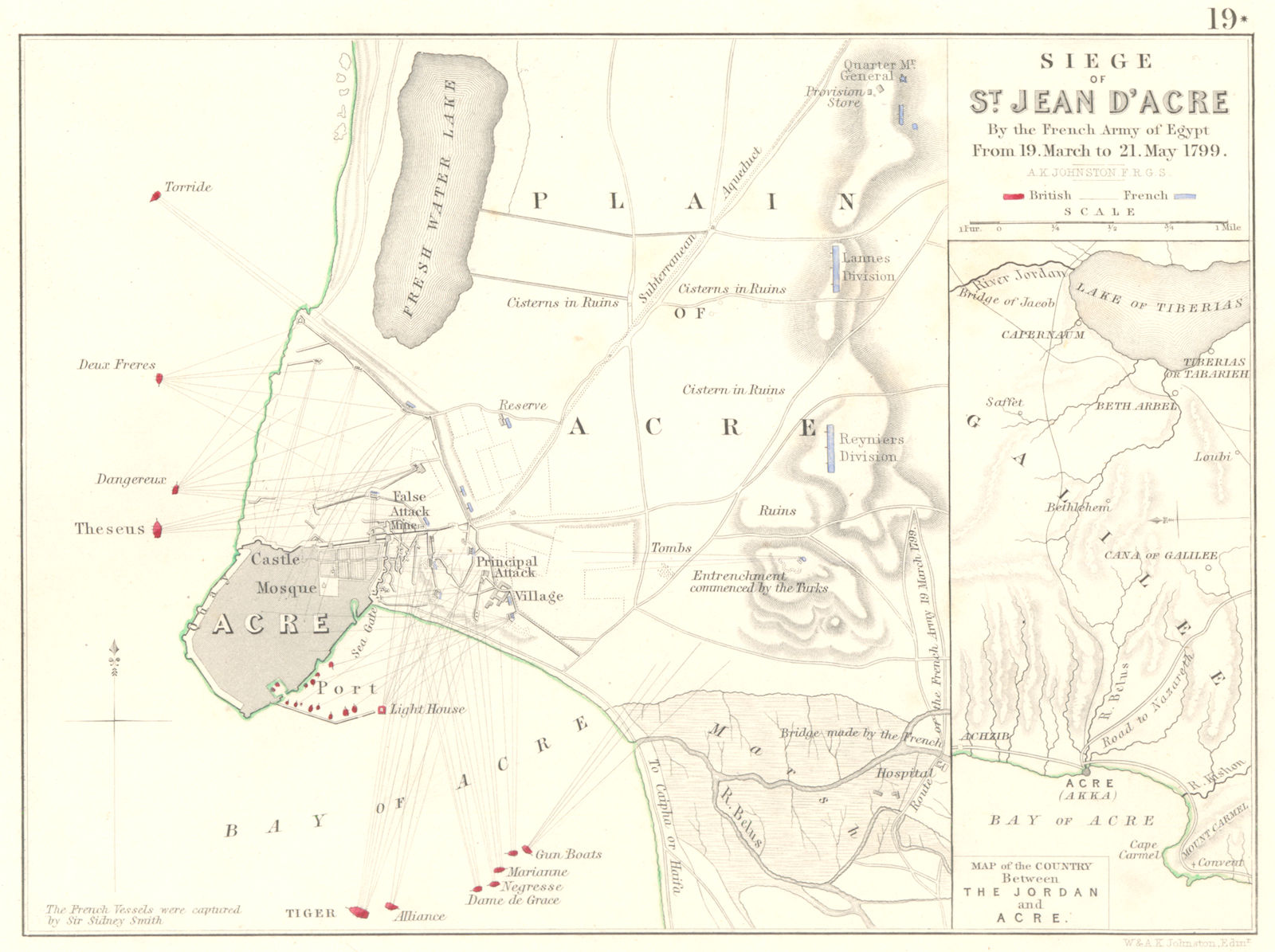 SIEGE OF ST JEAN D'ACRE. French Army Egypt 1799; Jordan. Israel. Akko 1848 map