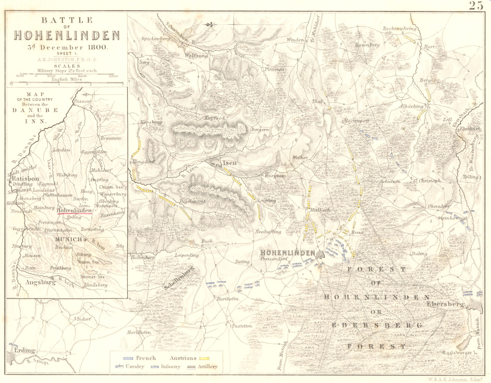 BATTLE OF HOHENLINDEN. 3rd December 1800 - sheet 1. Germany 1848 old map