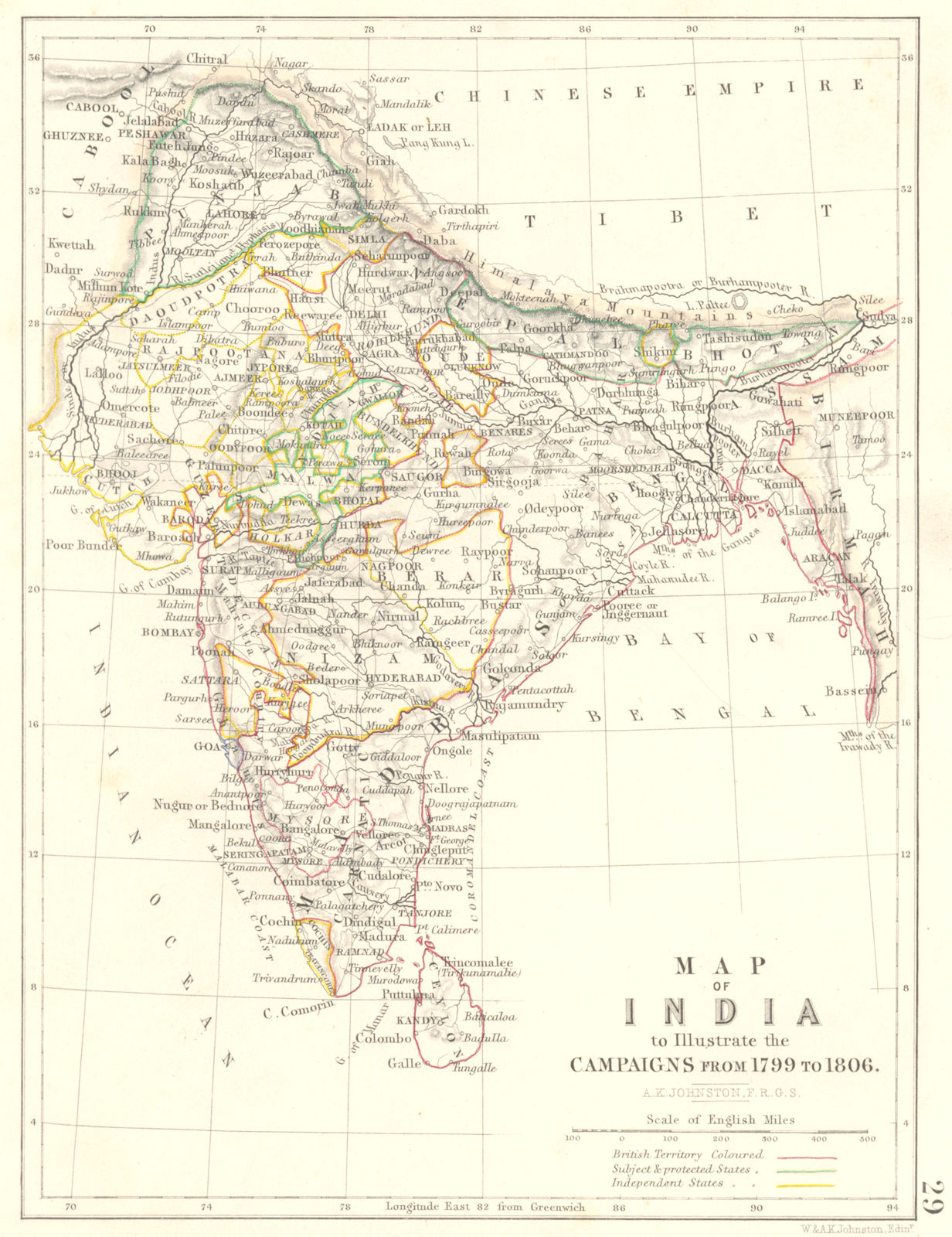 Associate Product INDIA. Map to Illustrate the campaigns from 1799 to 1806. Napoleonic Wars 1848