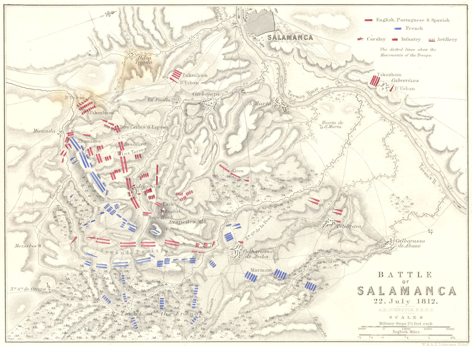 BATTLE OF SALAMANCA. 22nd July 1812. Spain. Napoleonic Wars 1848 old map
