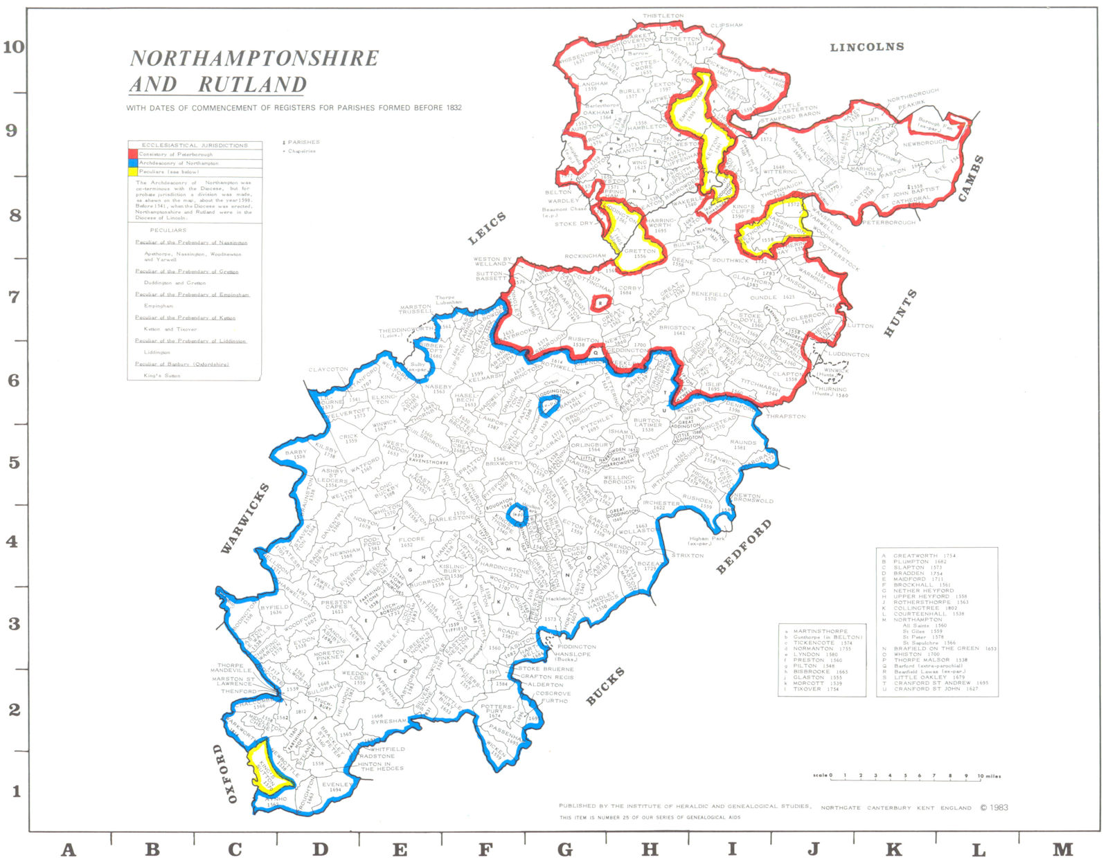 NORTHAMPTONSHIRE RUTLAND. Parishes. Register start date.Ecclesiastical  1984 map