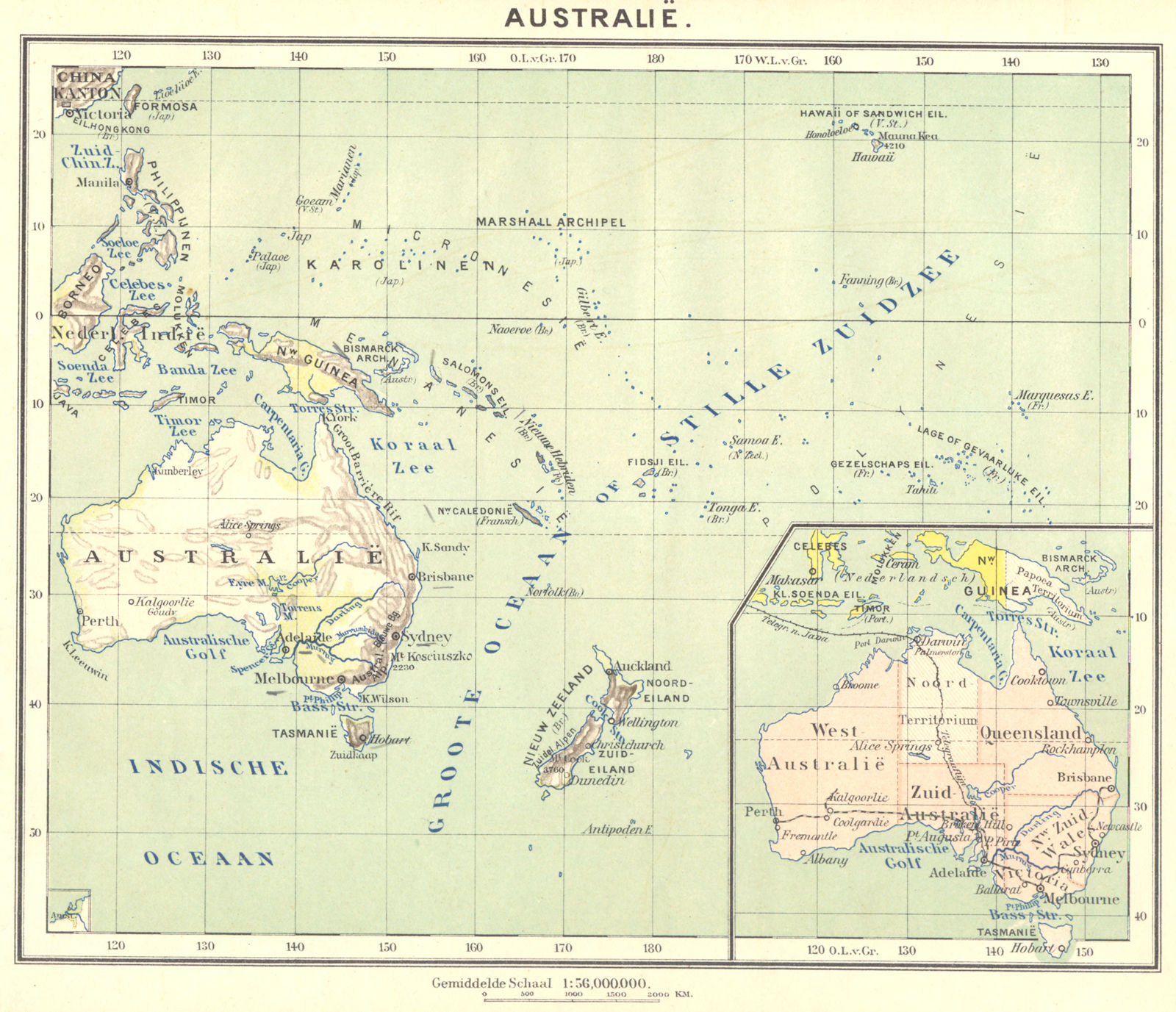 AUSTRALIA. Australië; Inset map of West Australië 1922 old antique chart
