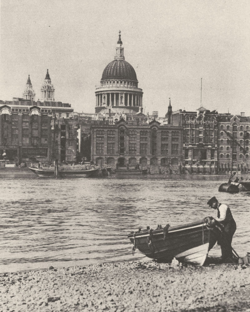 Associate Product LONDON. Thames waterman and his boat on the Beach at Bankside 1926 old print