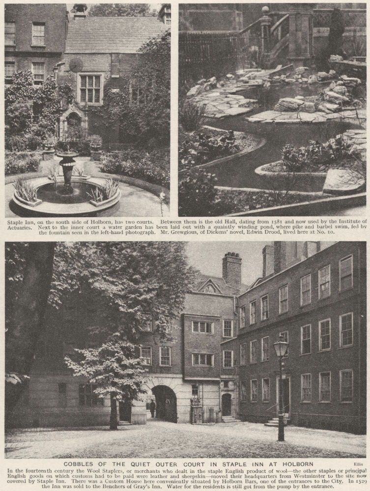 Associate Product LONDON. Cobbles of the Quiet outer Court in Staple Inn at Holborn 1926 print