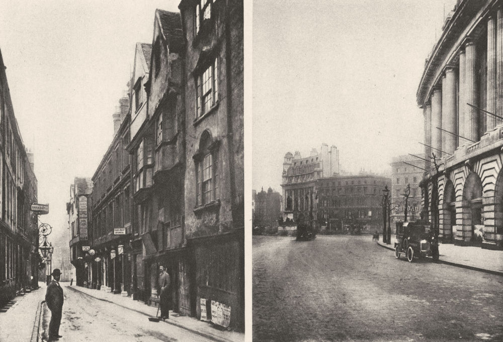 LONDON. Wych street of the 1890's and the same view in Aldwych 1926 old print