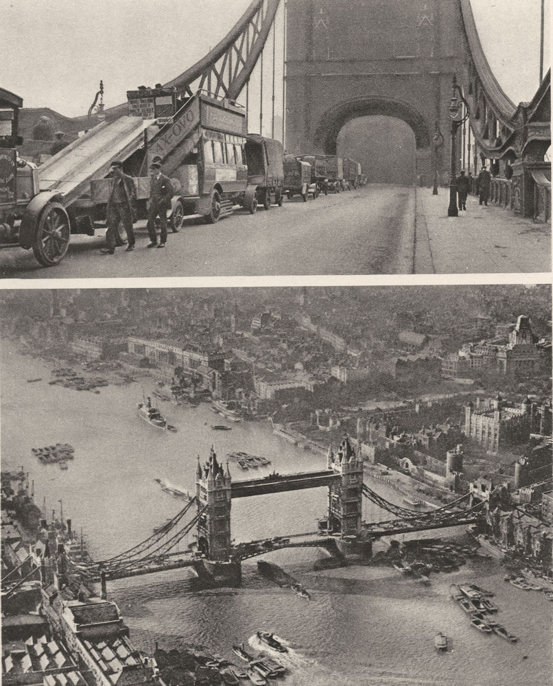 TOWER BRIDGE. Viewpoints of Pedestrian & Air Pilot 1926 old vintage print