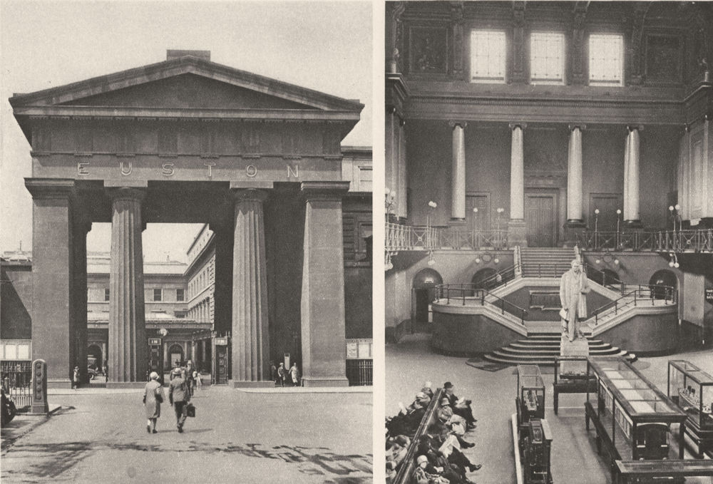 LONDON. Doric arch Euston station & central Hall with models 1926 old print